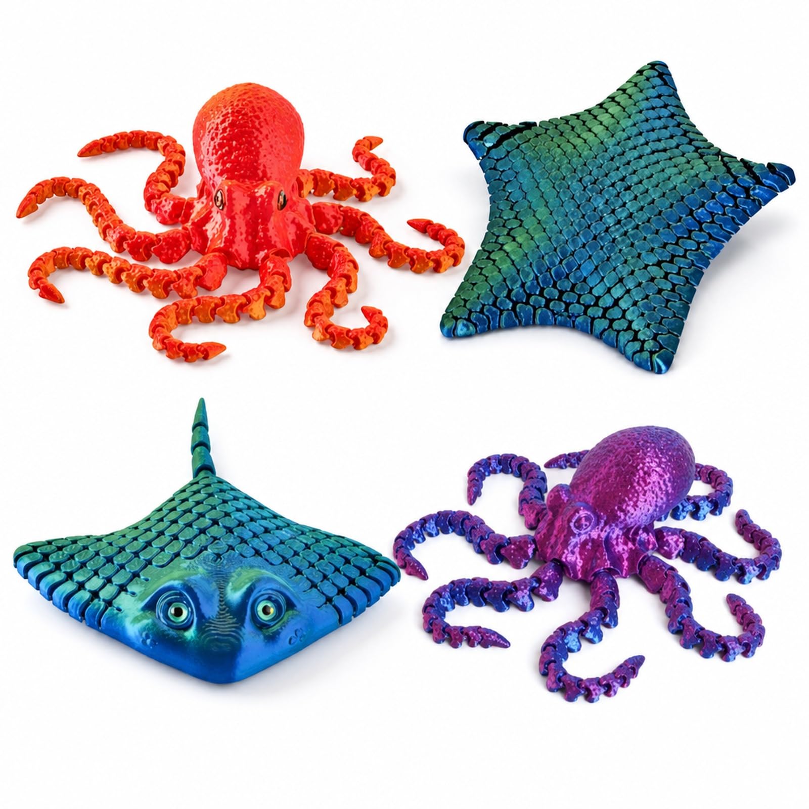 4pcs 3D Printed Fidgets, 3d Printed Sea Animals