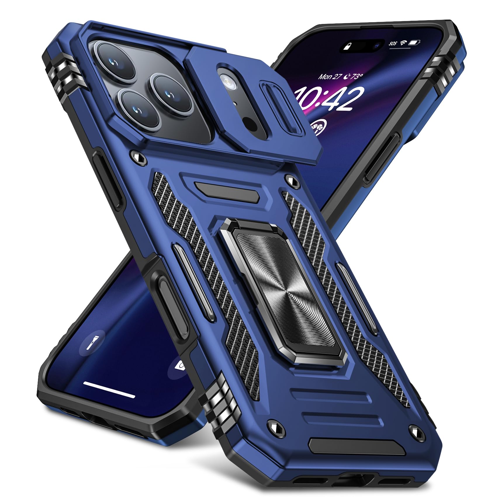 iPhone 17 Pro Max 用ケース リング付き 衝撃吸収 耐衝撃 スタンド機能 米軍MIL規格 アイフォン 17 pro max 用ケース 全面保護 360°回転 滑り落ちにくい 人気 おしゃれ 携帯カバー 青 WY100-17