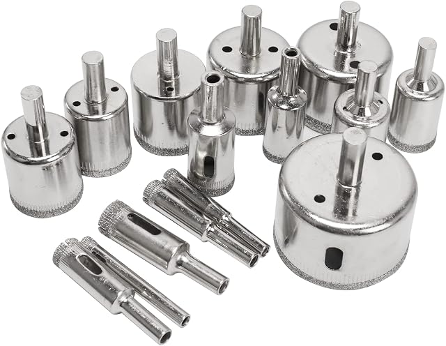 HO2NLE Tile Hole Cutter Set 15Pcs Diamond Drill Bit Kit Brazing Core Hole Saw Sets Mandrels 6mm-50mm for Glass Tile Ceramic Marble Porcelain Cutting with Diamond Coating