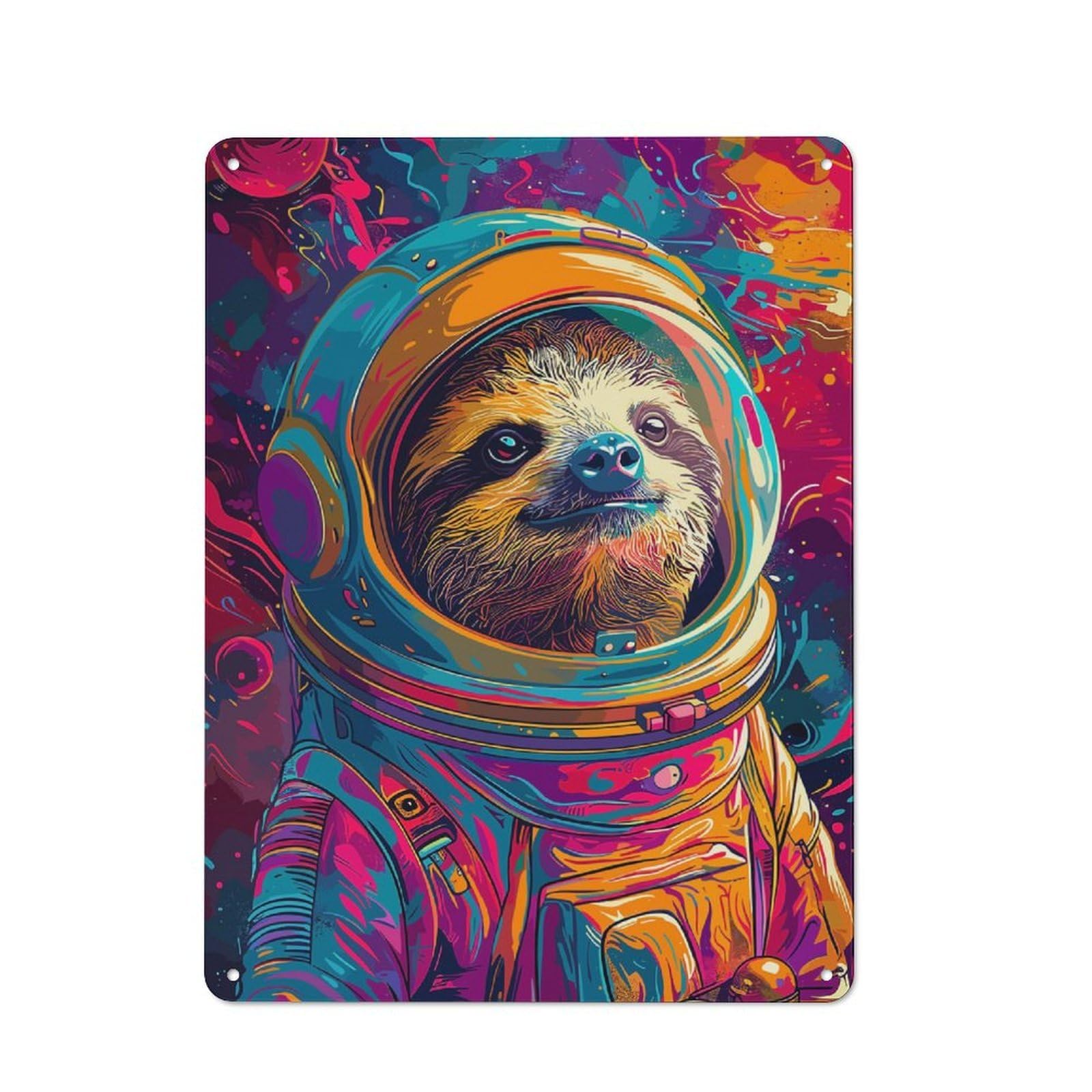 Junmoney Sloth Astronaut Space Retro Metal Plaque 40X30cm Featuring For Garage Wall, A Winter Wall Decor Update For Workshop Decor Fans