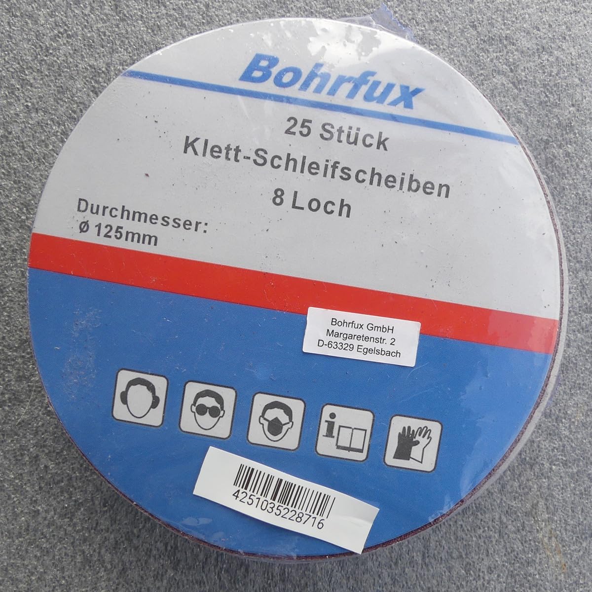 50 discos abrasivos de 125 mm de diámetro, con 8 orificios, grano P100, lijadora excéntrica de cuello largo, lijadora orbital de Bohrfux.