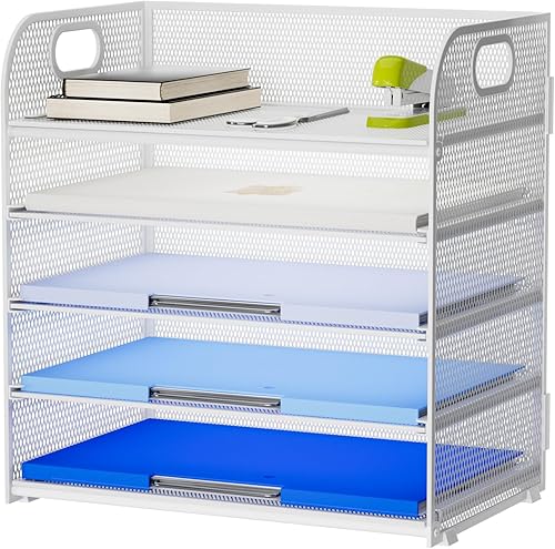 Marbrasse Bandeja organizadora de papel, organizador de archivos de malla de 5 niveles con asa, organizador de escritorio clasificador de papel para