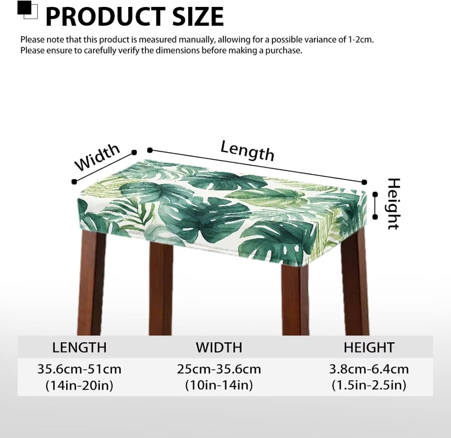 Stretch Rectangle Bar Stool Covers Monstera Deliciosa Saddle Barstool Cover for Counter Height Chairs, Dustproof Vanity Stool Slipcover with Elastic Band for Home Club Pub - 2 Pack