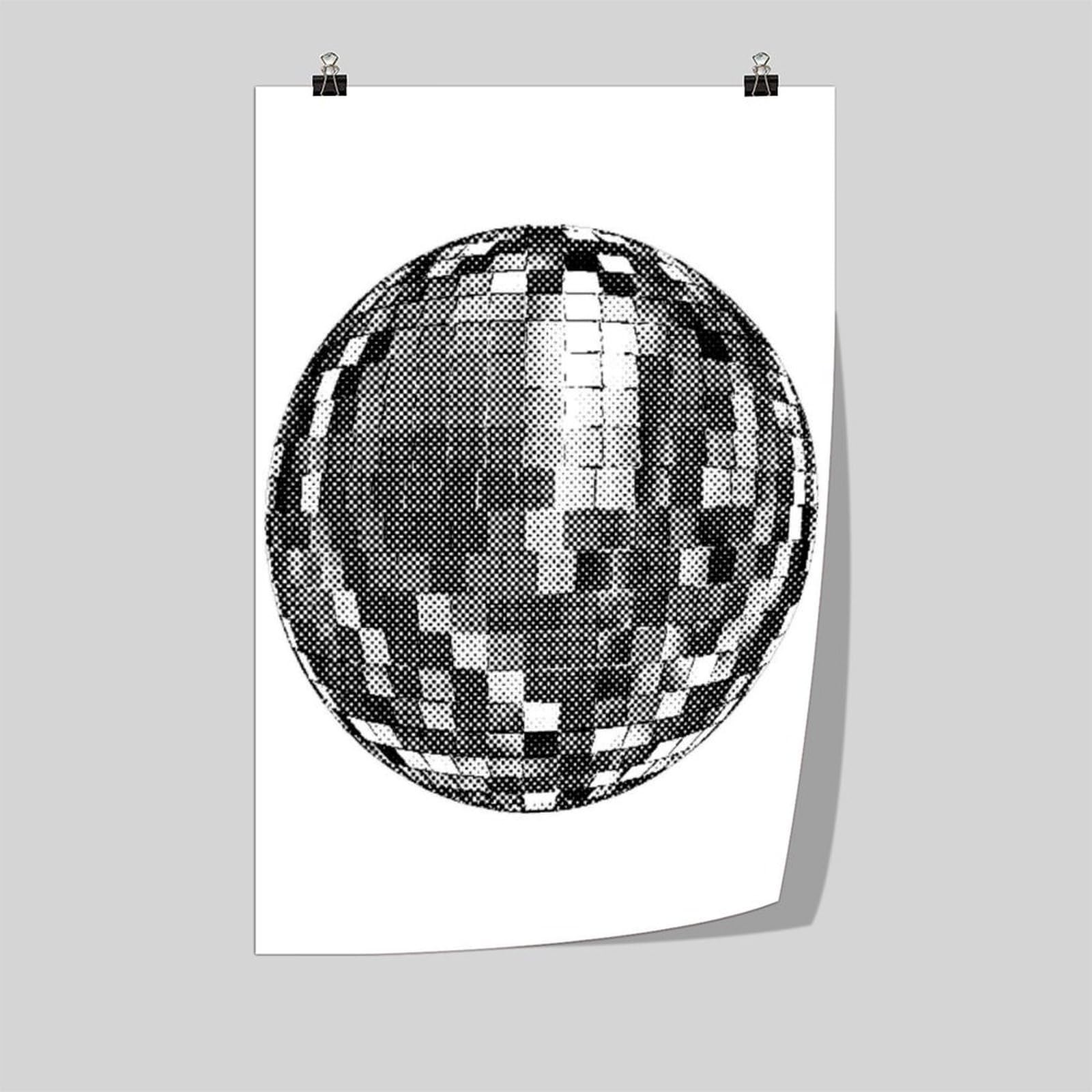 Black And White Disco Ball Poster Funky Retro Disco Posters Vintage Disco Ball Painting Trendy Party Wall Art for Modern Bar Dorm Bedroom Decor Unframe-style 20x30inch(50x75cm)