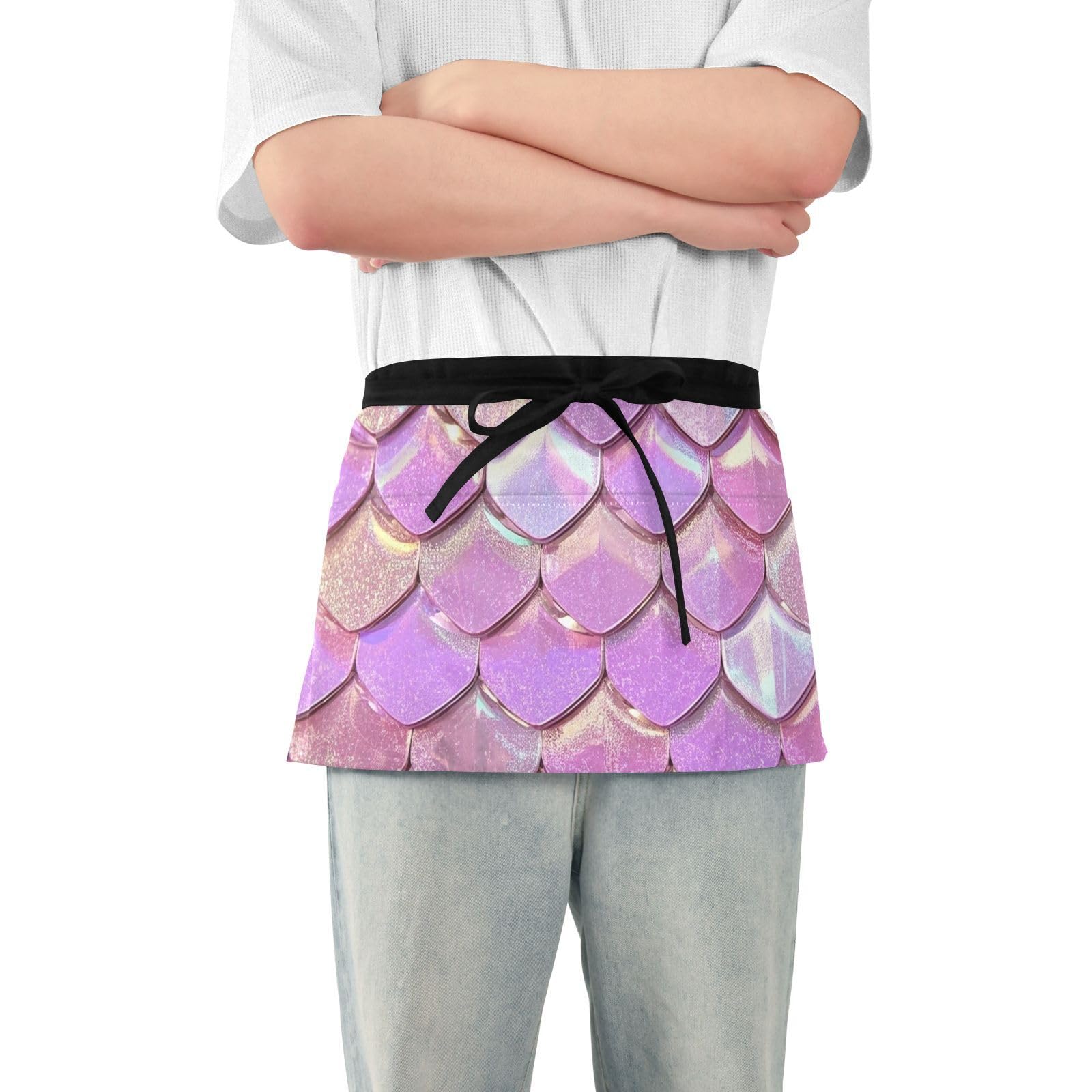 FASHON&FASCIN Server Apron with Pockets Waist Aprons Half Waitress Apron Scale Design for Gardening Restaurant,Multi29