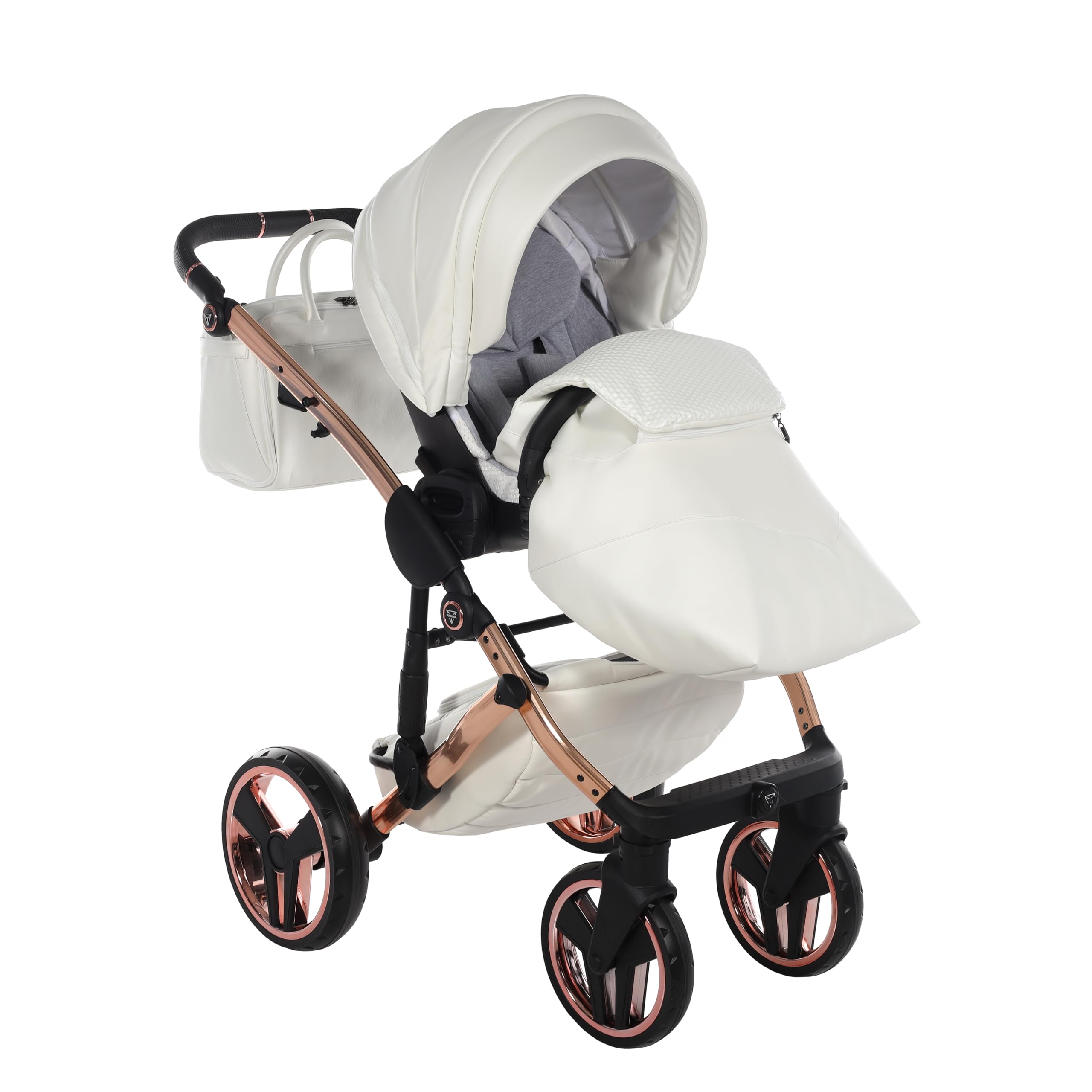 Junama Passeggino TRIO Diamond Fluo Individual 16 Bianco e Rame - 2in1 3in1 4in1 + ombrellino (4 in 1 con Base ISOFIX)