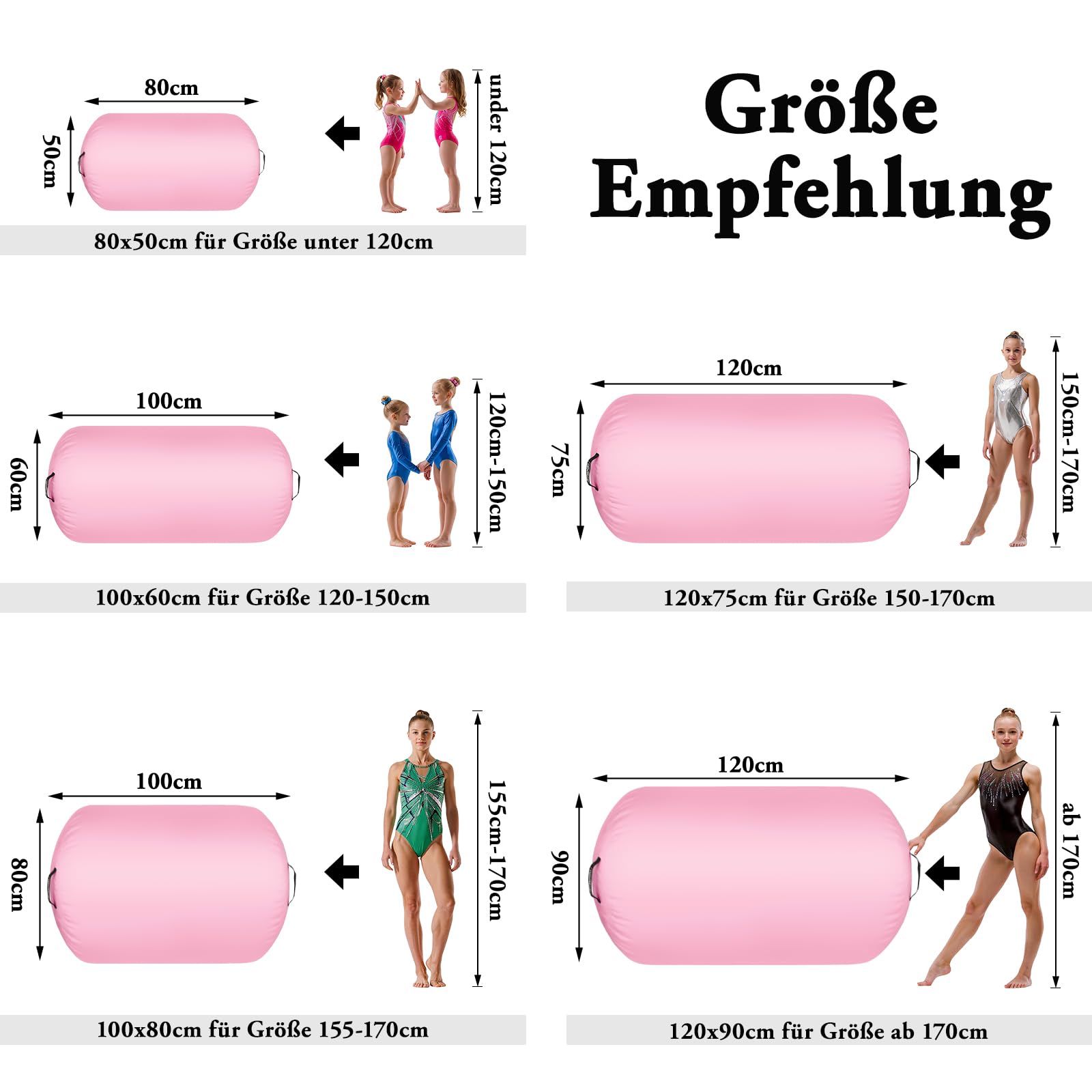 FBSPORT Aufblasbare Air Roll, 100/120cm Aufblasbare Luft Rollen, Yoga Gymnastik Zylinder, Gymnastikmatte, Gym Air Barrel, Air Tumbling Track, Sportmatte für zuhause mit Tragetasche, Outdoor, Fitness