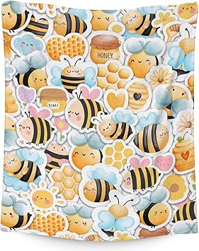 Bee Blanket Gifts, 40"x50" Cute Bee Print Throw for Women Girls, Soft Cozy Warm Flannel for Sofa Bed