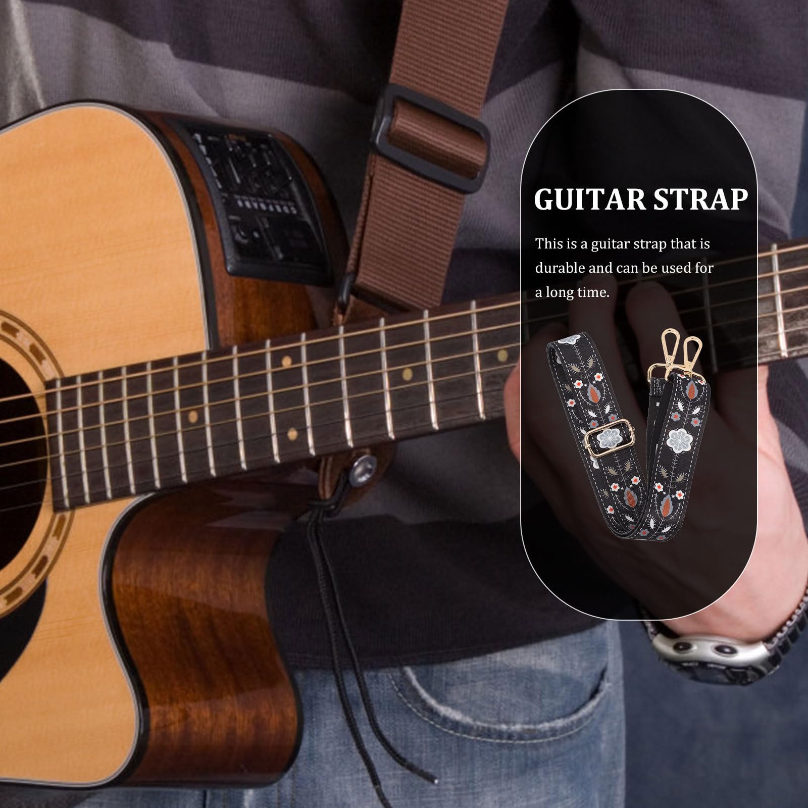 Sangle pour Banjo en Polyester Noir, Réglable et Absorbant L'humidité, Accessoire Rétro Protégeant L'instrument les Chutes