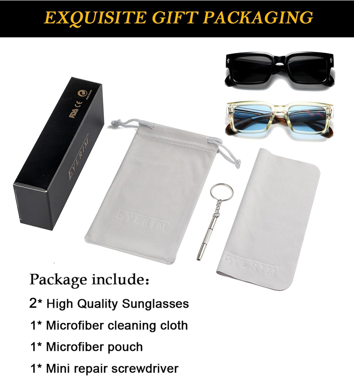 EYLRIM Square Frame Sunglasses for Women Men Trendy Chunky Rectangle Sun Glasses Black Shades UV400 Protection - Image 7