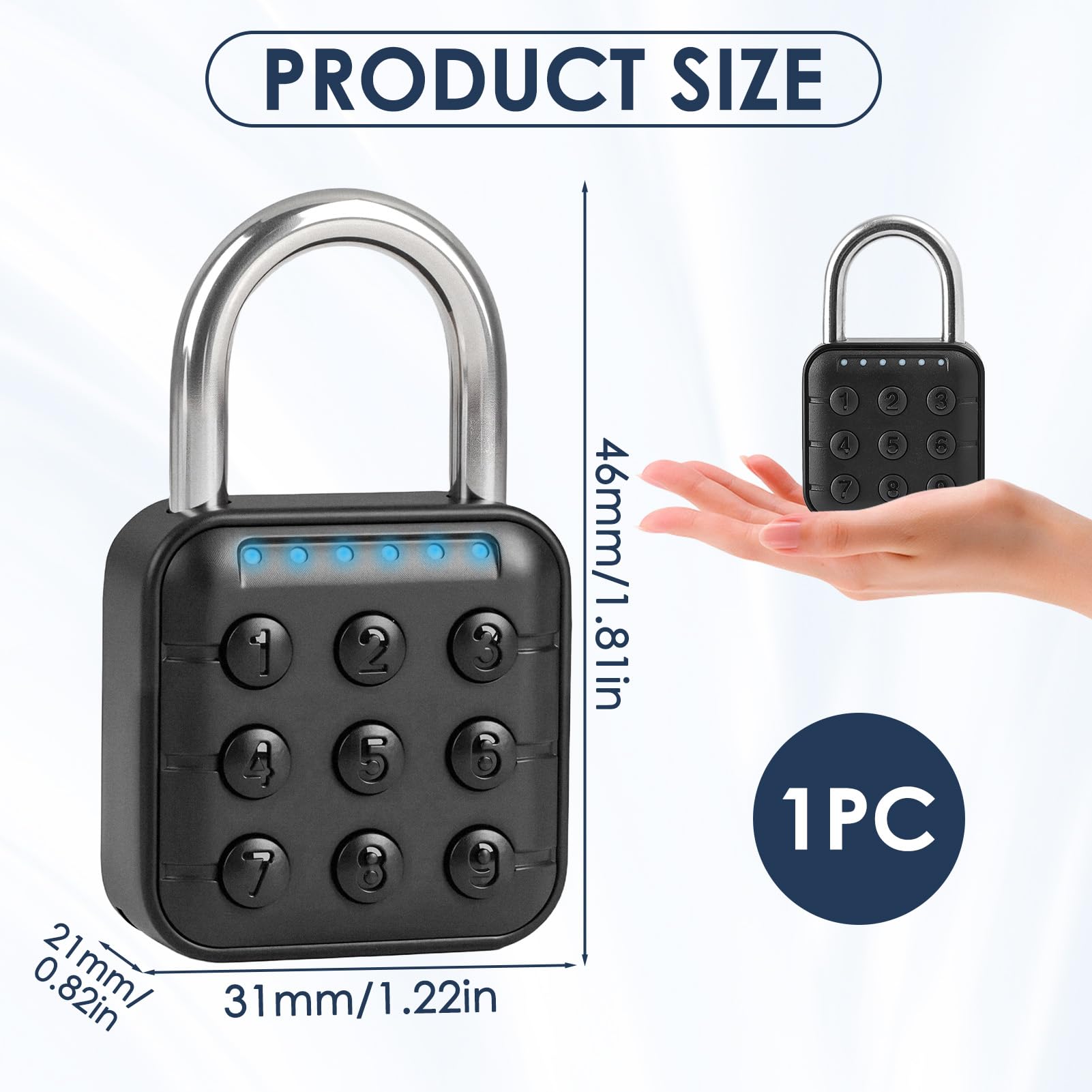 Lucchetto a combinazione intelligente per armadietto, lucchetto digitale con password a 6 cifre, in lega di alluminio, lucchetto combinato per palestra, lucchetto di sicurezza a pulsante, impermeabile