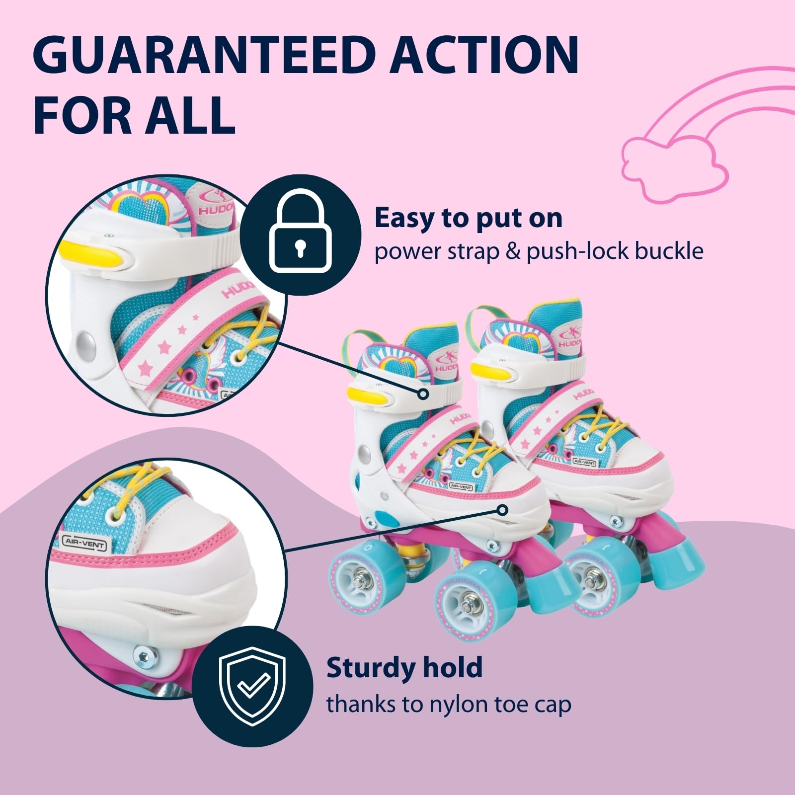HUDORA Roller Skates Wonders w różnych rozmiarach – wygodne wrotki dziecięce z regulacją w 4 rozmiarach – stylowe wrotki dla dzieci do 60 kg – buty z wysokiej jakości nylonu