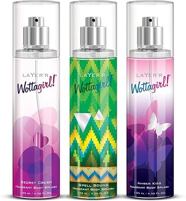 Wottagirl Secret Crush, Amber Kiss & Spell Bound Combo, 135ml x 3 | Long-lasting variety of fruity, floral, aquatic, musky & woody fragrances with vanilla and rose notes.