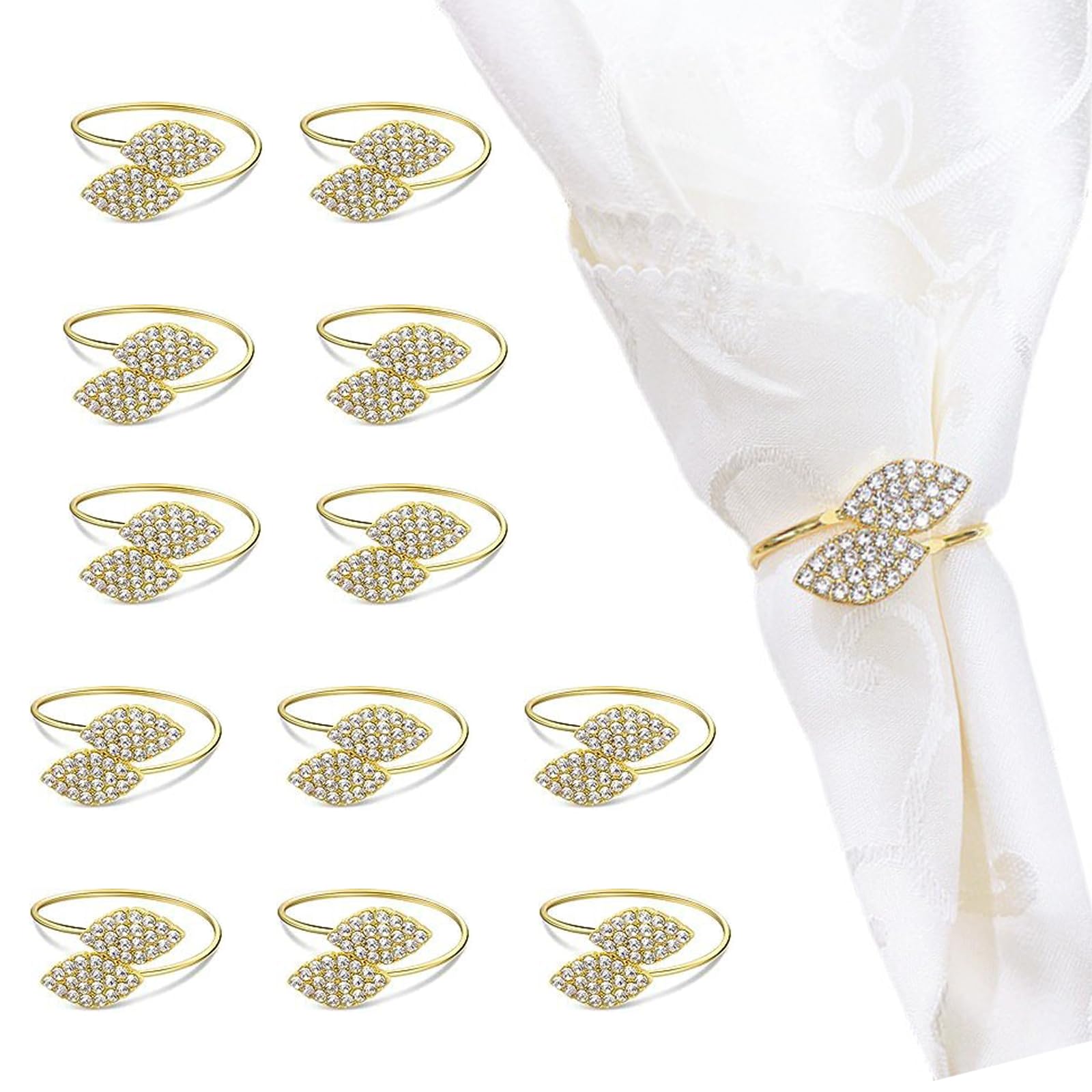 BSITSSS 12 x Servilleteros Dorados, Anillos para Servilletas de Metal, Servilletero de Mesa Clásico, Apariencia de la Hoja Servilletero para Reuniones Familiares, Bodas, Navidad, Decoración de Mesa