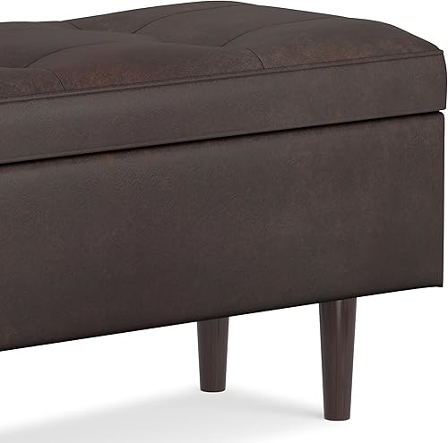 Miniatura 108 de SIMPLIHOME Shay - Otomana rectangular moderna de mediados de siglo de 48 pulgadas de ancho en piel sintética vegana envejecida, color marrón, Sillín