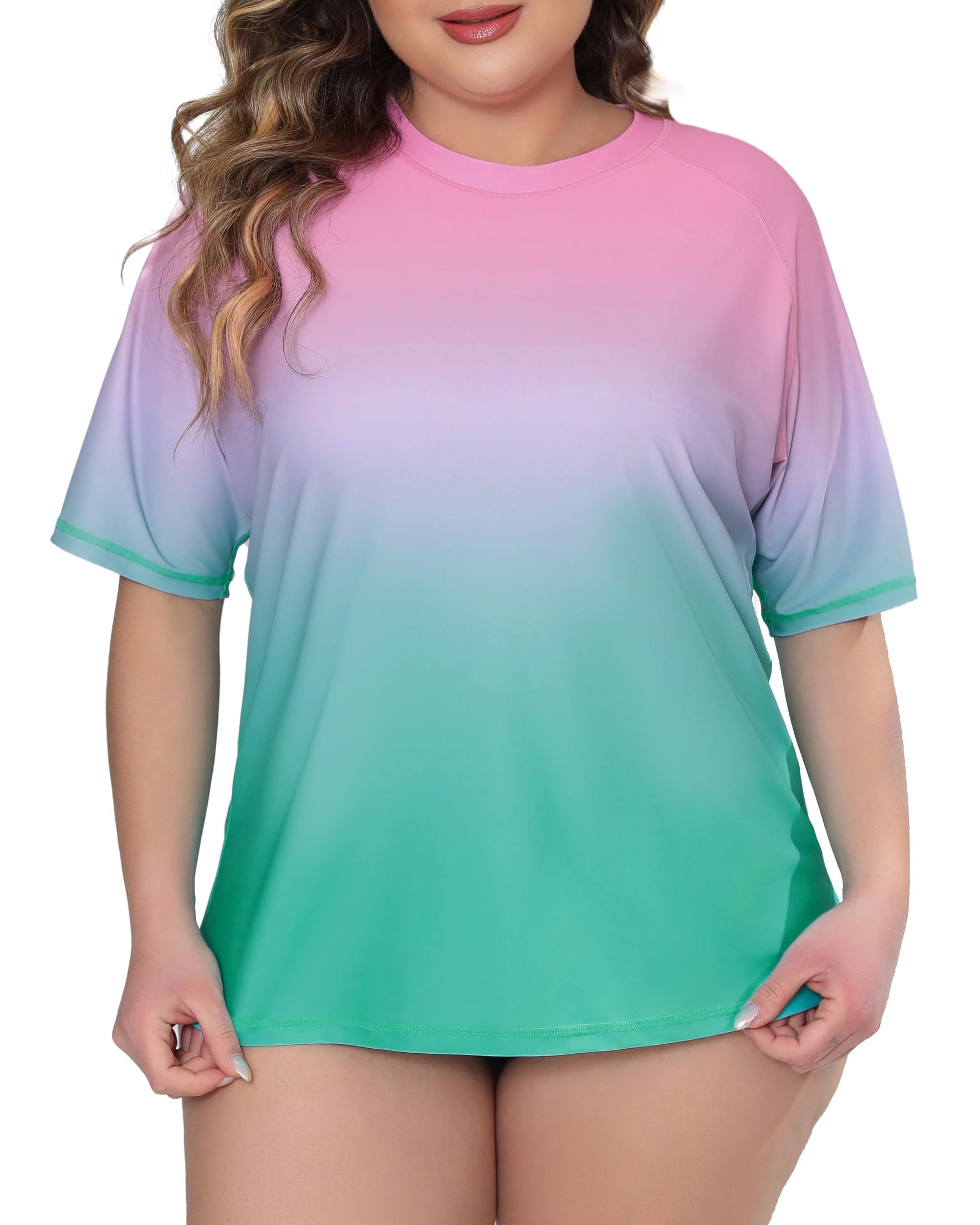Halcurt Camiseta de natación para mujer, ajuste holgado, manga corta, camiseta de protección contra erupciones