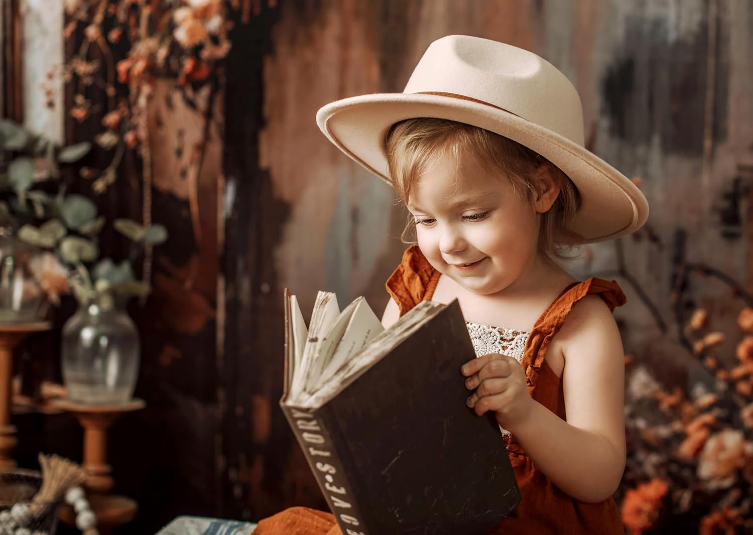 Kate Rustic Boho Photo Backdrop Bohemian Flower Arrangement Photography Background for Portraits Floral Photo Studio Props, 7x5ft