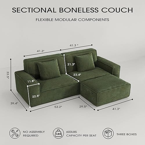 Miniatura 3 de Sofá seccional de nube deshuesada de 106 pulgadas para sala de estar, sofá modular en forma de L en una caja, espuma viscoelástica de alta densidad,