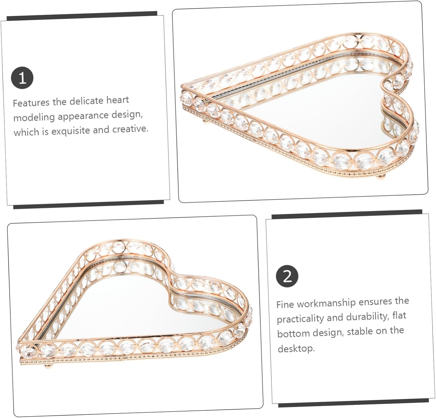 1Pc Heart Shaped Jewelry Tray Unique Mirror Desktop Storage Organizer for Cosmetics and Accessories Elegant Decorative Tray for Home Use Practical and Aesthetic Design