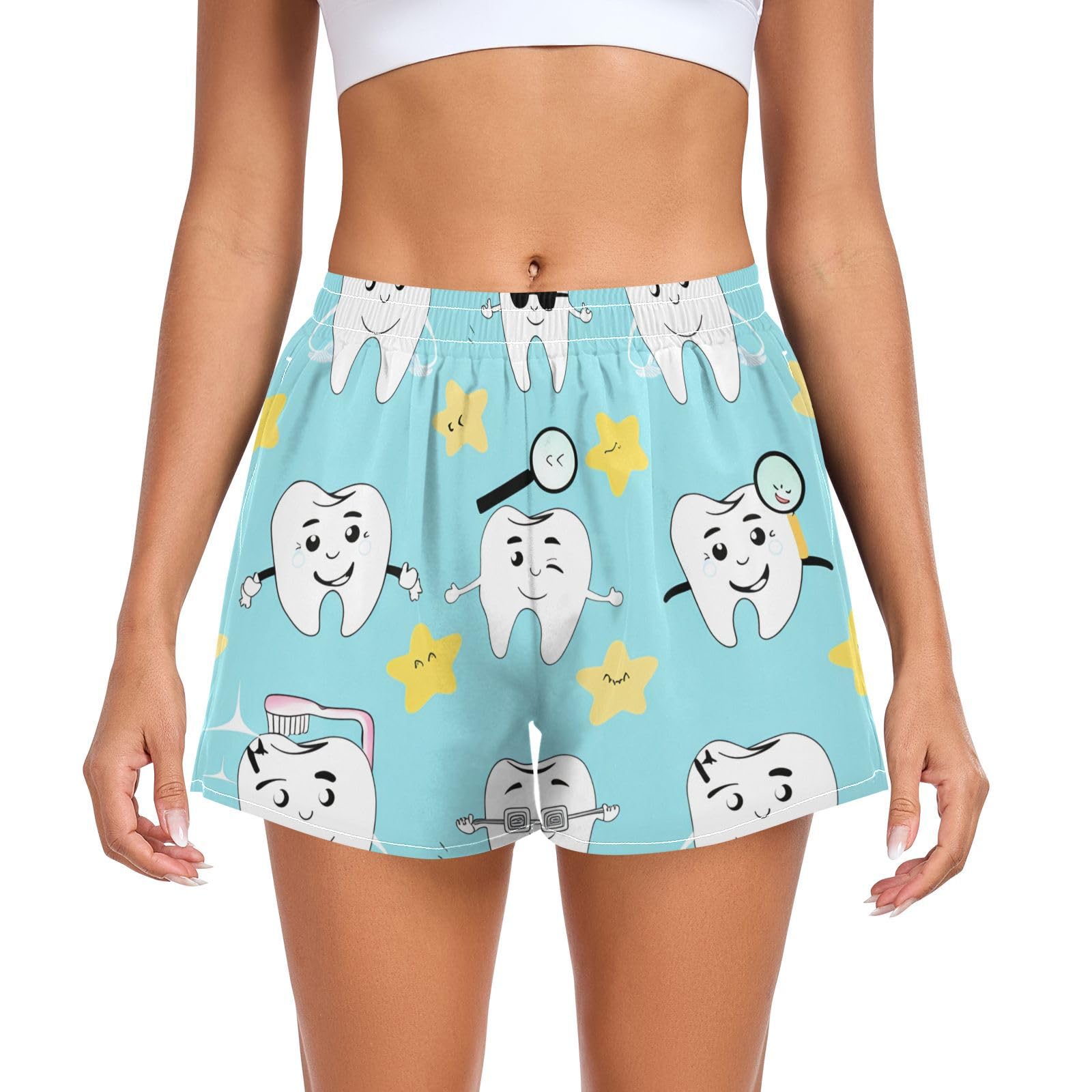 UMIRIKO Women's Running Shorts Cute Cartoon Teeth Women's Athletic Shorts with Pockets XL 202c1429