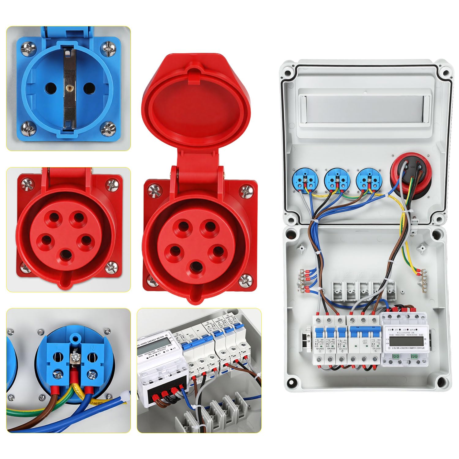 CEE Wandverteiler 32A mit 3-Phasen-Stromzähler, 4 Ausgänge