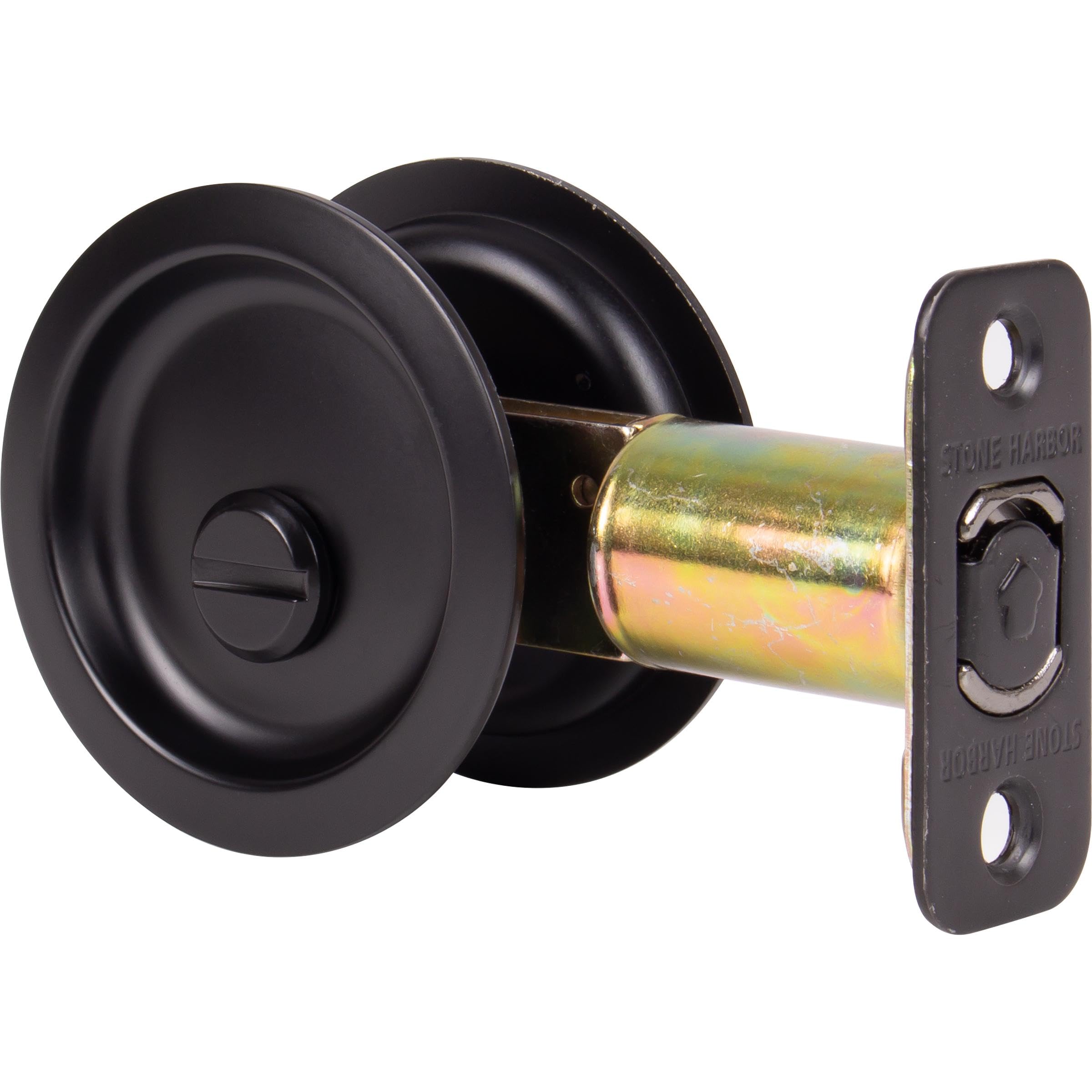 Stone Harbor Tall Square Pocket Door Lock - Privacy Latch For Bed/Bath Doors In Vintage Bronze