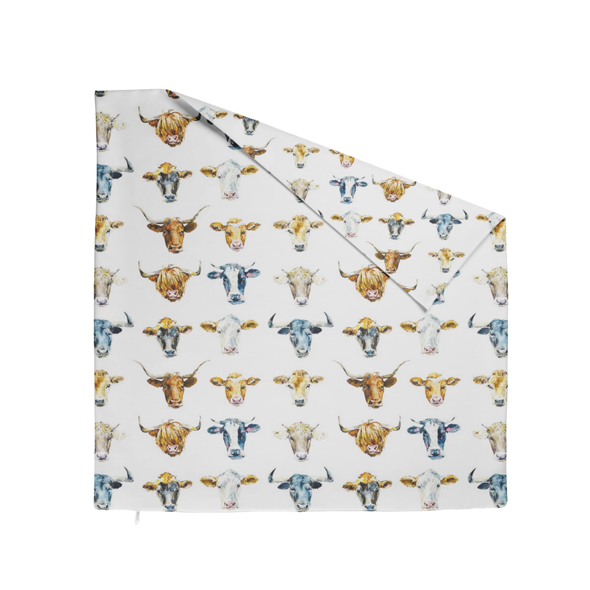 TherapieweltPillow Case Cushion Cover for Cushion without Filling – Cotton Cover with Zip for Adults for Bedroom 60 x 80 cm Cow Bull Brown White