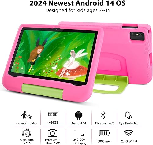 Miniatura 2 de Tableta para niños de 10 pulgadas, dispositivo Android 14 para niños pequeños, Octa-Core, 64GB, 5000mAh, WiFi 6 2.45GHz, pantalla IPS HD,