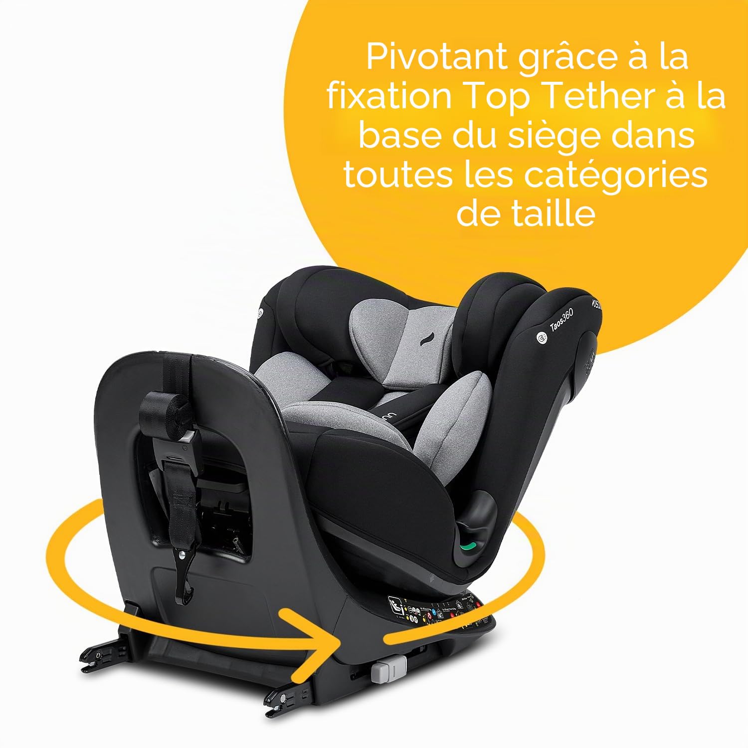 OSANN - Siège auto bébé/enfant Taos360 Rotatif 360° Isofix et Top-Tether - 40-150 cm - 0 à 12 ans - Groupe 1/2/3 - Gris, 11 hauteurs, Dos/face à la route, Supports magnétiques pour sangles d'épaules