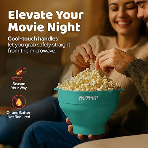 Miniatura 87 de El Hotpop Original - Palomitero para microondas, Popcorn, contenedor de silicona para hacer de palomitas de maíz, cuenco plegable sin BPA y apto