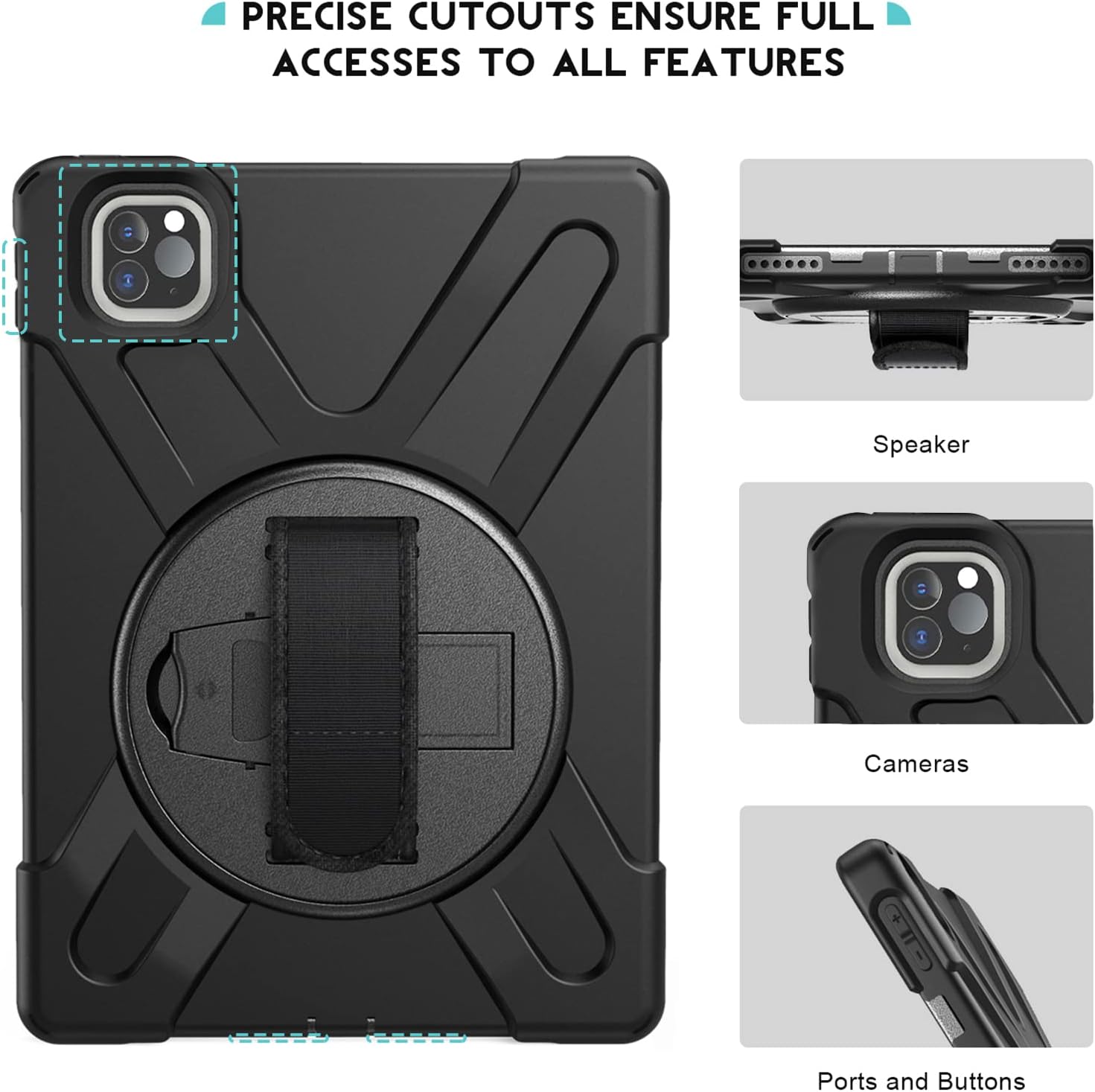 ProCase Case with Handle for iPad Pro 11, 360 Degree Rotatable Kickstand Cover with Adjustable Hand Shoulder Strap, Heavy Duty Shockproof Rugged Case for iPad Pro 11 Inch 2019 Black