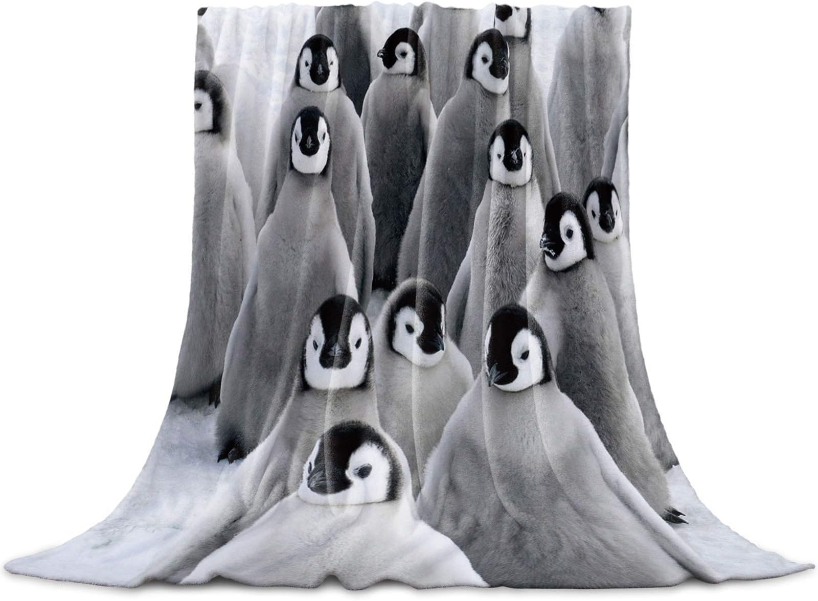 JOOCAR Flannel Throw Blanket Penguin Baby Grey Cozy and Soft Plush Warm Blankets for Bed Couch Living Room Sofa Chair