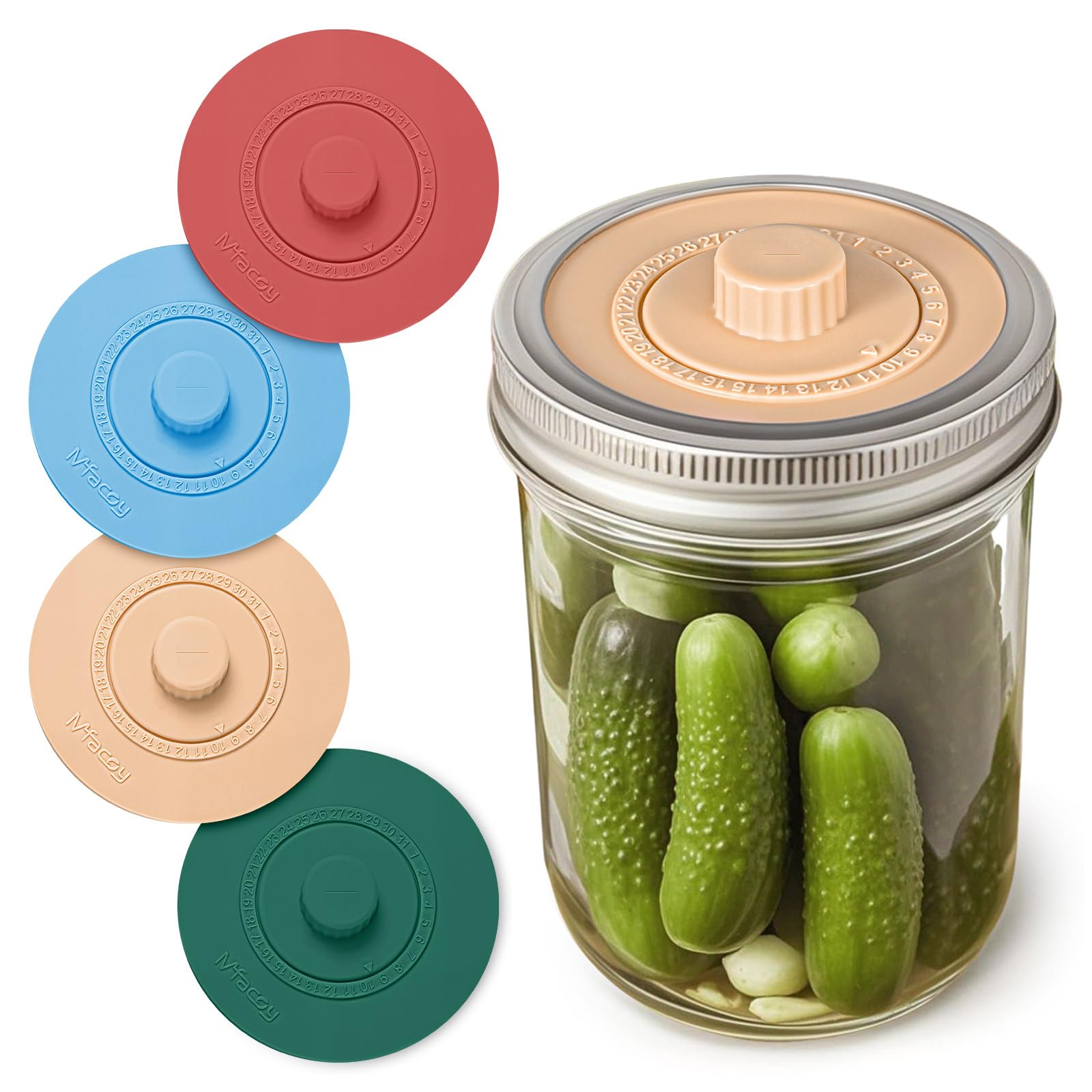 Original Patented Airlock Fermentation Lids for Wide Mouth Mason Jars, Fermenter Caps, Fermentation Kit for Sauerkraut & Pickle Kit, One Way Waterless Airlock Valve - BPA-Free (Jar Not Included)