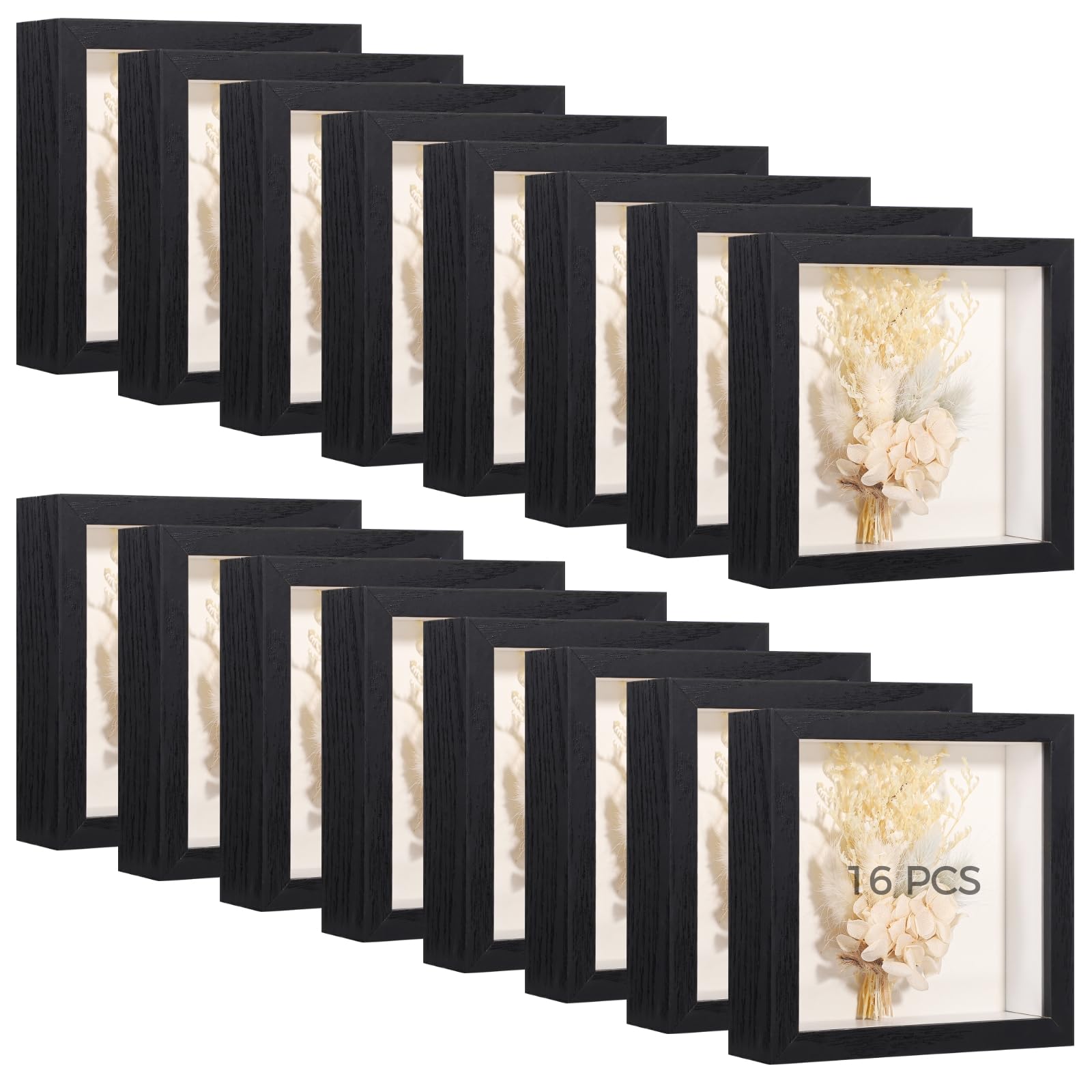 YOFAPA Shadow Box Frame Set of 16, 5.9 x 5.9 Inches Shadow Box Frames with Acrylic Fronts, Small Modern Black Display Frames for DIY Art, Wall or Tabletop Decor, for Home Office Gallery