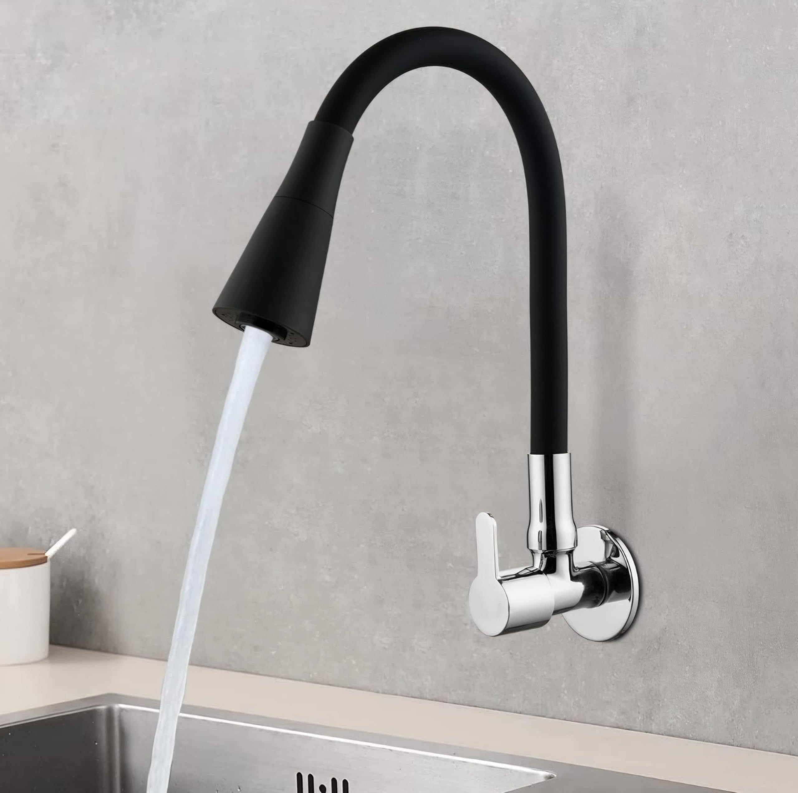 Clay Plus Brass Table Deck Mounted Flexible Swan Neck Tap for Wash Basin, Black Flexible with Silicone Swivel Spout Chrome Finish (with Teflon Tape and Flange)-image-33