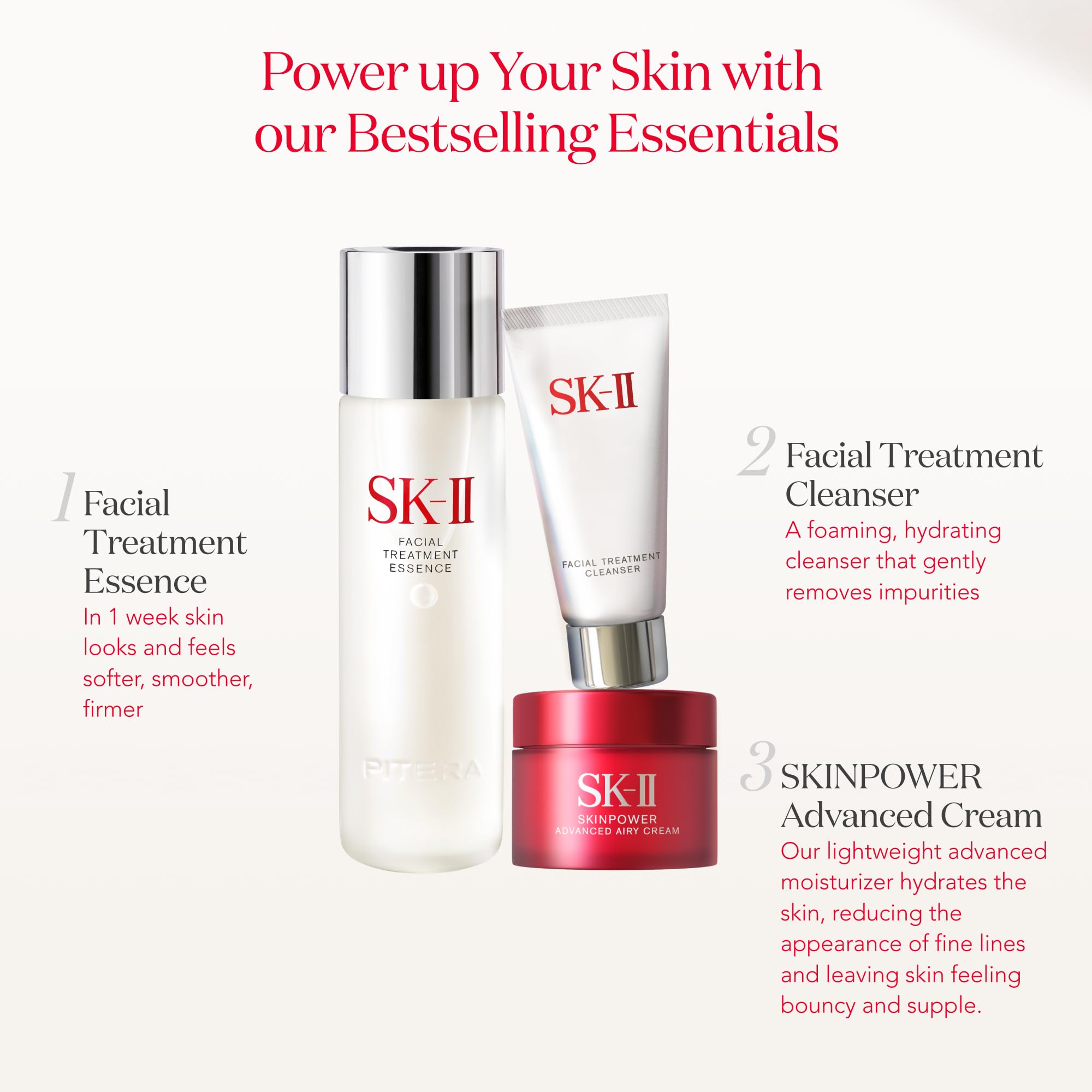 SK-II Conjunto de 3 peças Pitera, (limpador de 19,8 g + Essence 70