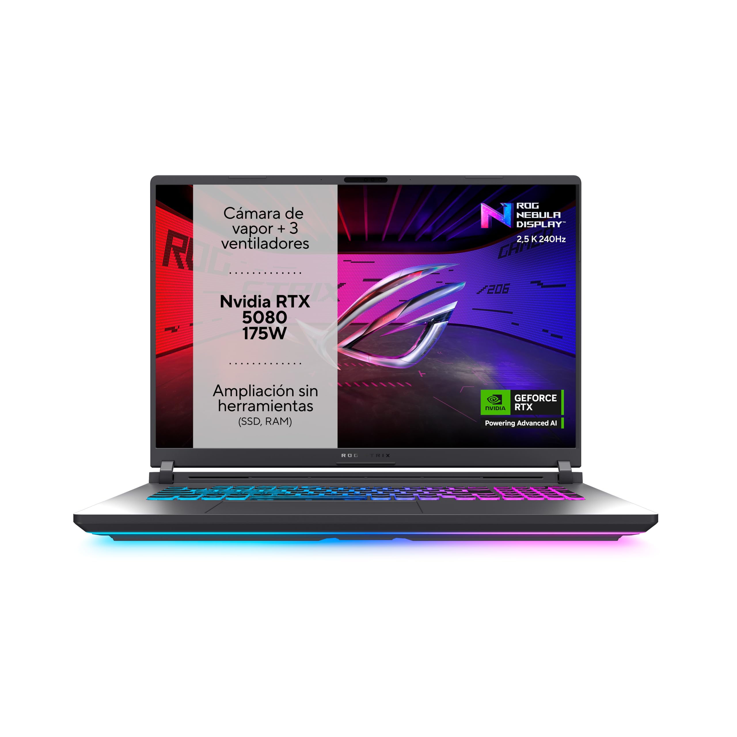 ASUS ROG Strix G18 G815LW-S9046 - Portátil Gaming de 18" WQXGA 240Hz (Core Ultra 9 275HX, 32GB RAM, 1TB SSD, NVIDIA GeForce RTX 5080 16GB, Sin Sistema Operativo) Gris Eclipse - Teclado QWERTY español