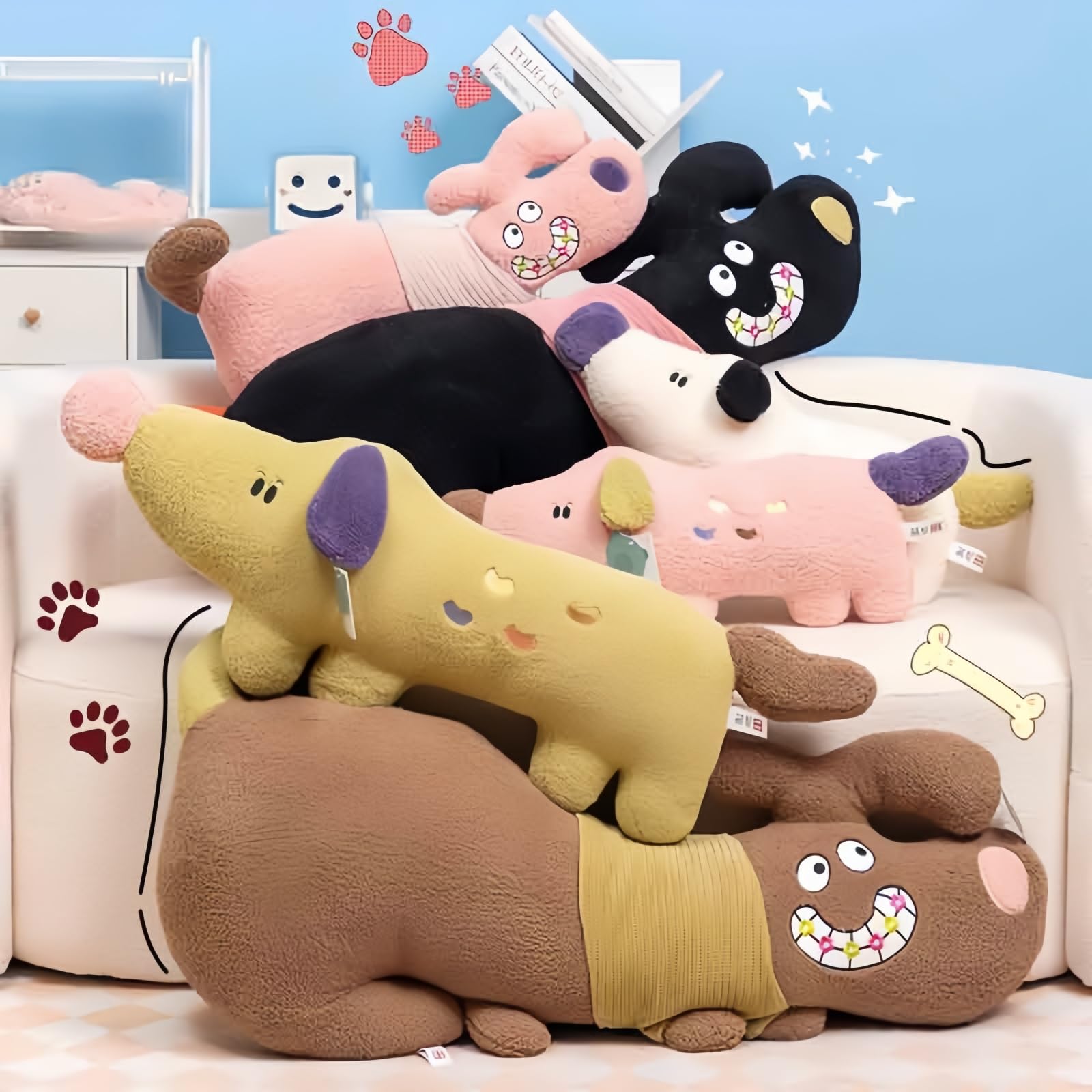 Körperkissen in Hundeform – langes Plüschtier, umarmende Nackenrolle, niedlich, gefüllt, Welpe, Wurfkissen zum Schlafen, Bein, Bett, Sofa, Stuhl, Rückenstütze für Zuhause, Geschenk, Rosa