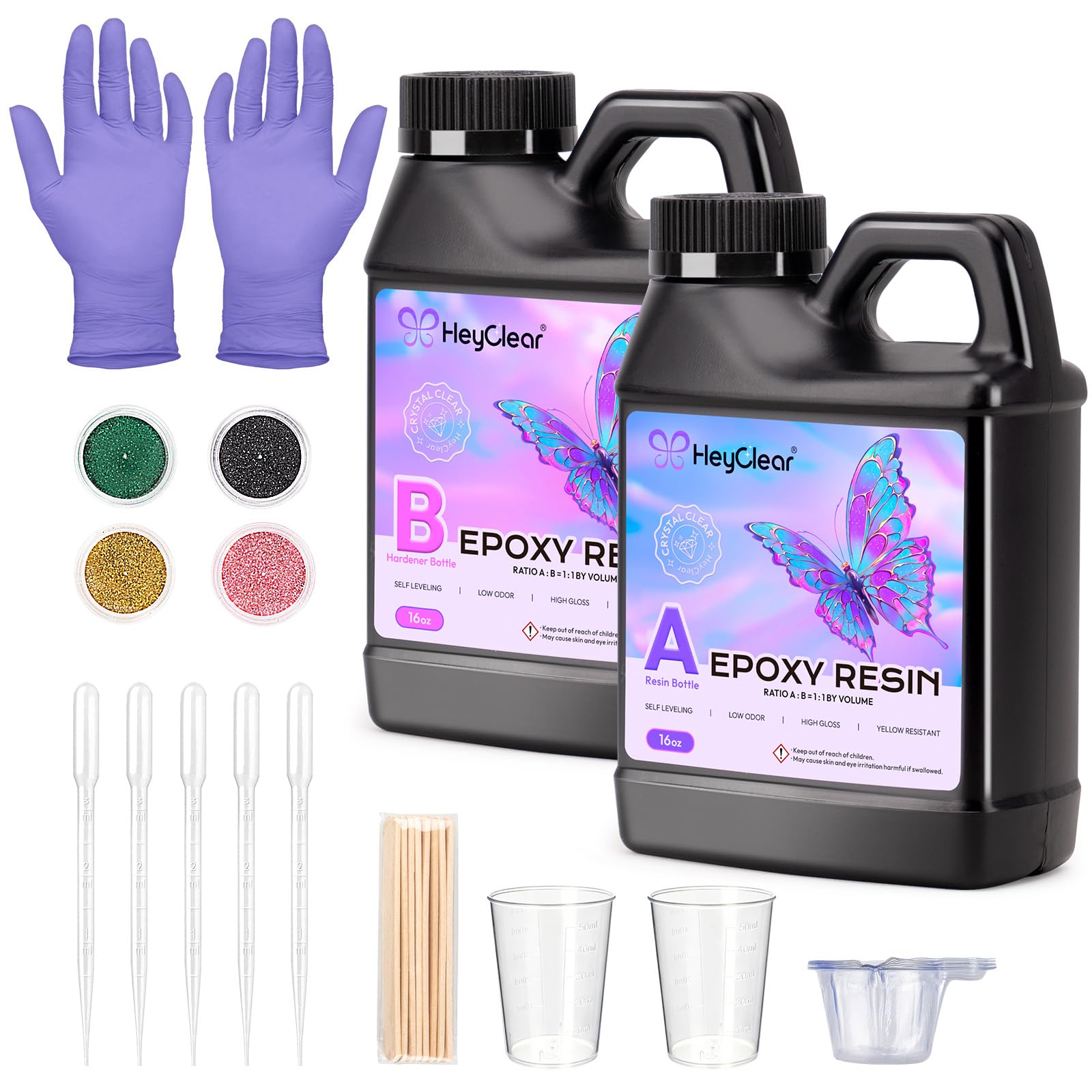 HeyClear Epoxy Resin Kit 32oz Crystal Clear, Hard, DIY Crafts for Adults | 2 Part Resin and Hardener with Glitter for Casting Coating, Coasters, Wood ,Jewelry Making, DIY Crafts Art (16oz + 16oz)-picture-26