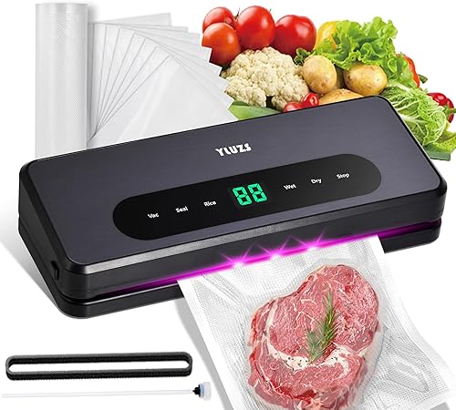 Sellador al vacío, 20 bolsas precortadas, 1 bolsa de rollo de 118 pulgadas, pantalla digital LED con compartimento interior, sellador de alimentos