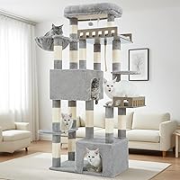 Gitelnour Maine Coon Cat Tree GCT033W: Heavy Duty Tower for Large Cats 20lbs+, Hammock, 2 Perches, 2 Condos, 15 Scratching Posts, Light Gray