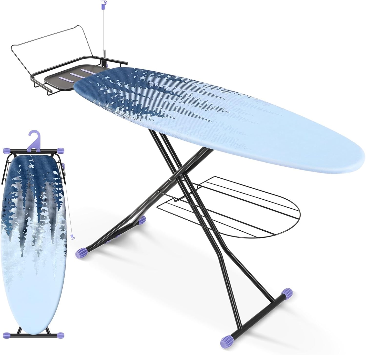 APEXCHASER Ironing Board Full Size with Iron Rest, Metal Panel Iron Board with Heat & Scorch Resistant Cover, Adjustable Height Heavy Duty Ironing Board, for Home, Dorm, 18 x 51 Purple