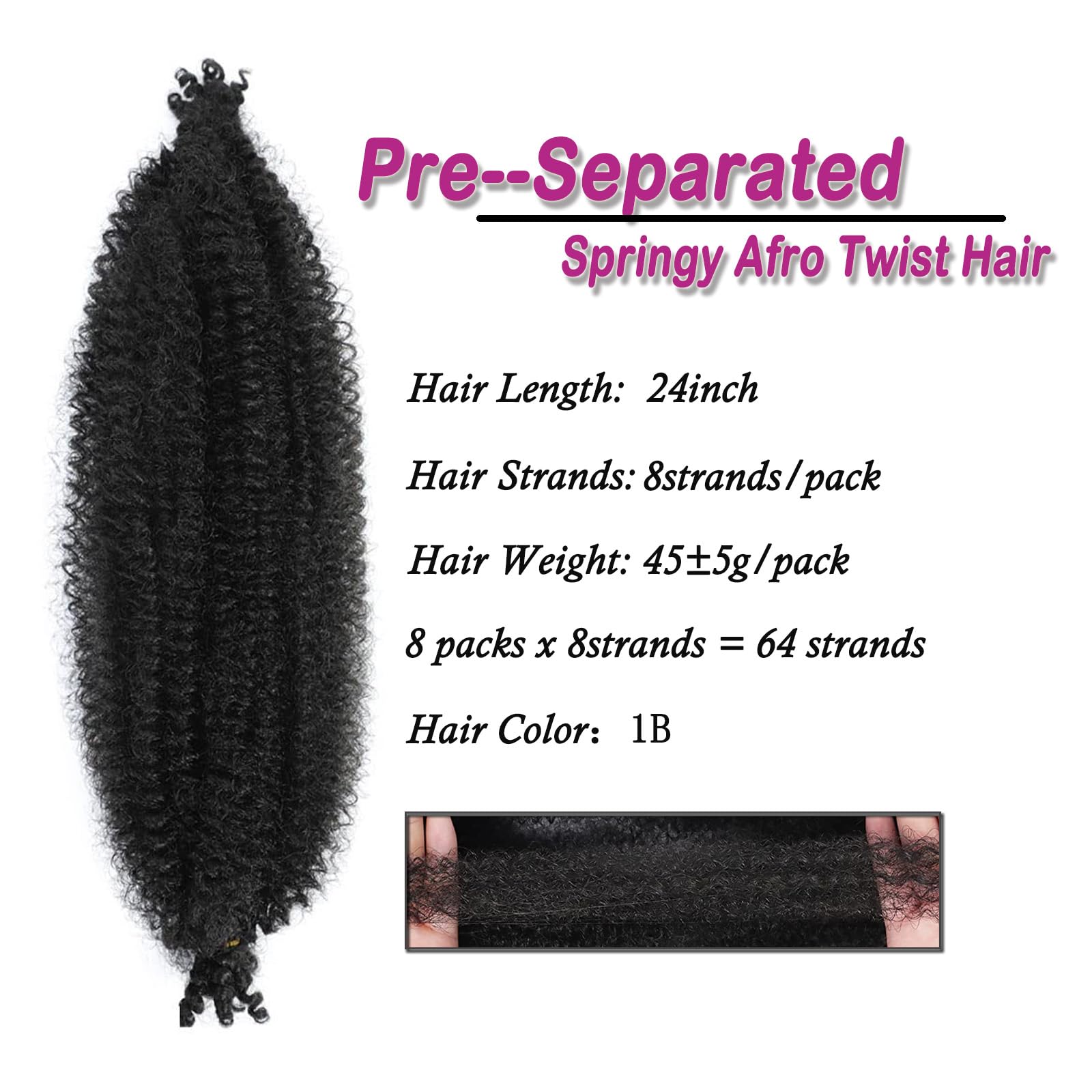 Springy Afro Twist Hair 8packs 18inch Marley Twist Braiding Hair for Distressed Soft Locs Pre-Separated Spring Twists Extensions (1B - Image 2