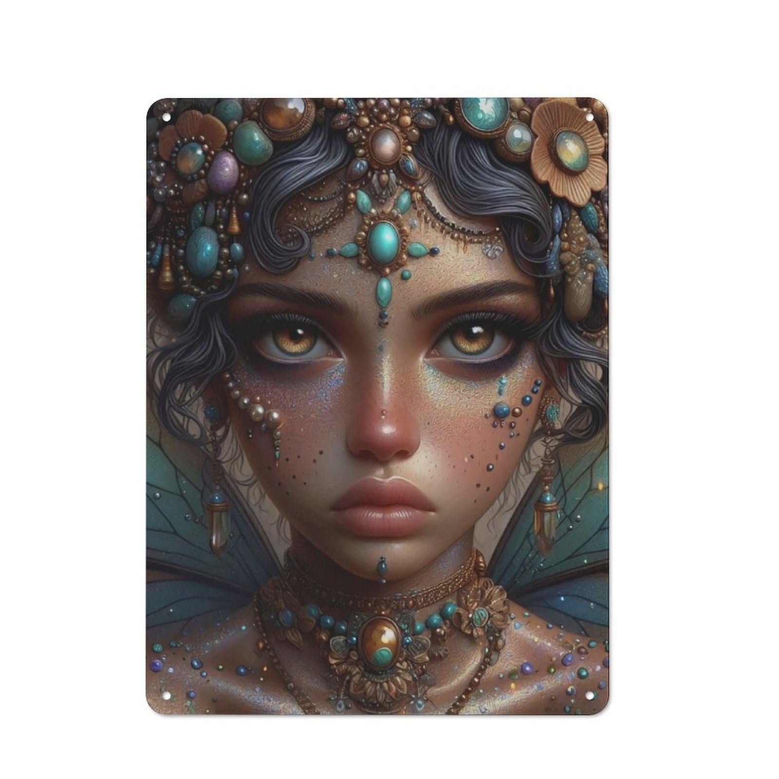 Junmoney Mystical Fairy Portrait Printed Metal Sign 40X30cm For Café Or Restaurant, For Hospitality Interior Collectors