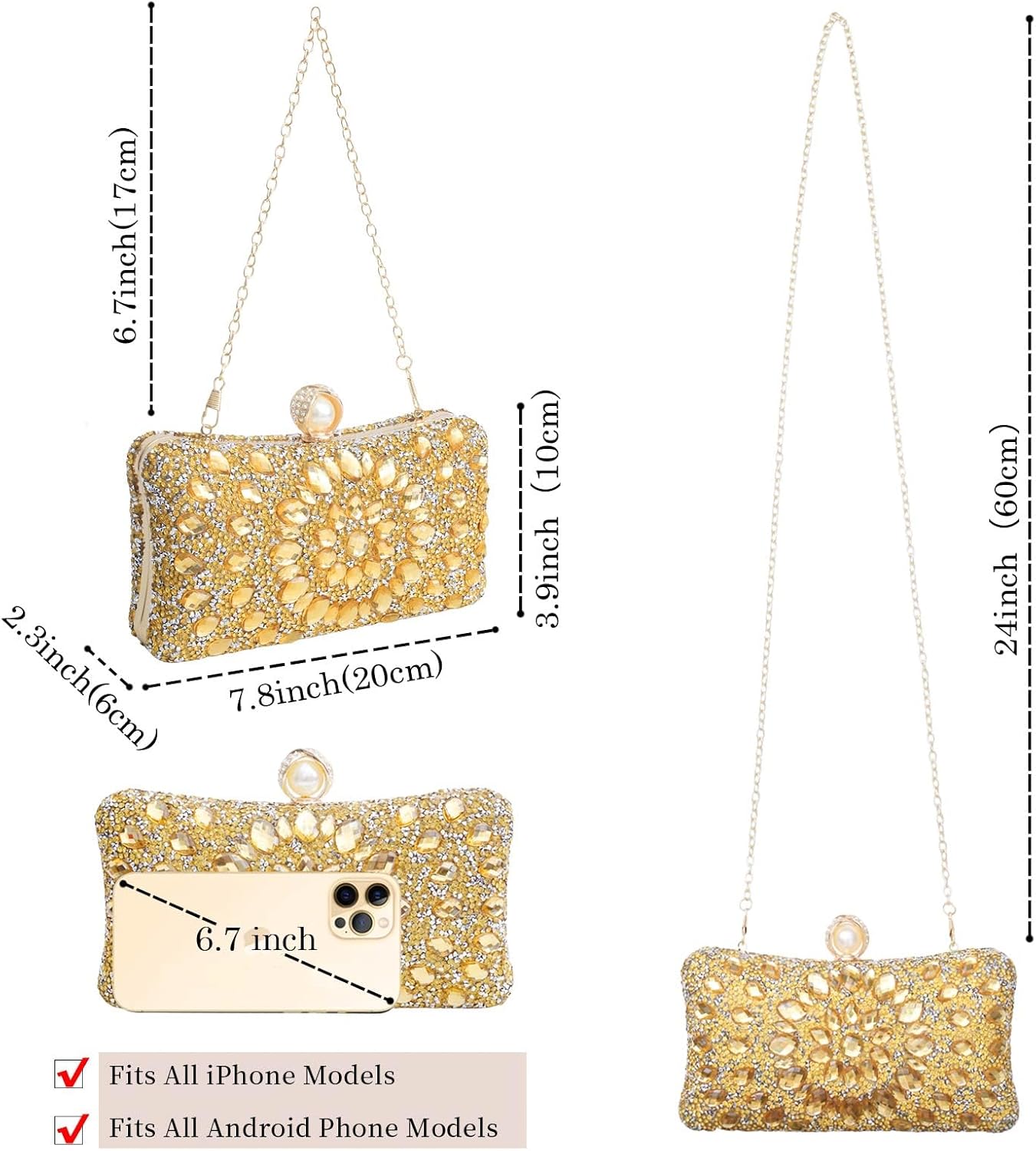 Sparkly Women's Evening Clutch Purses Rhinestone Bag Luxury Handbags For Weddings Formal Prom Party - Image 4