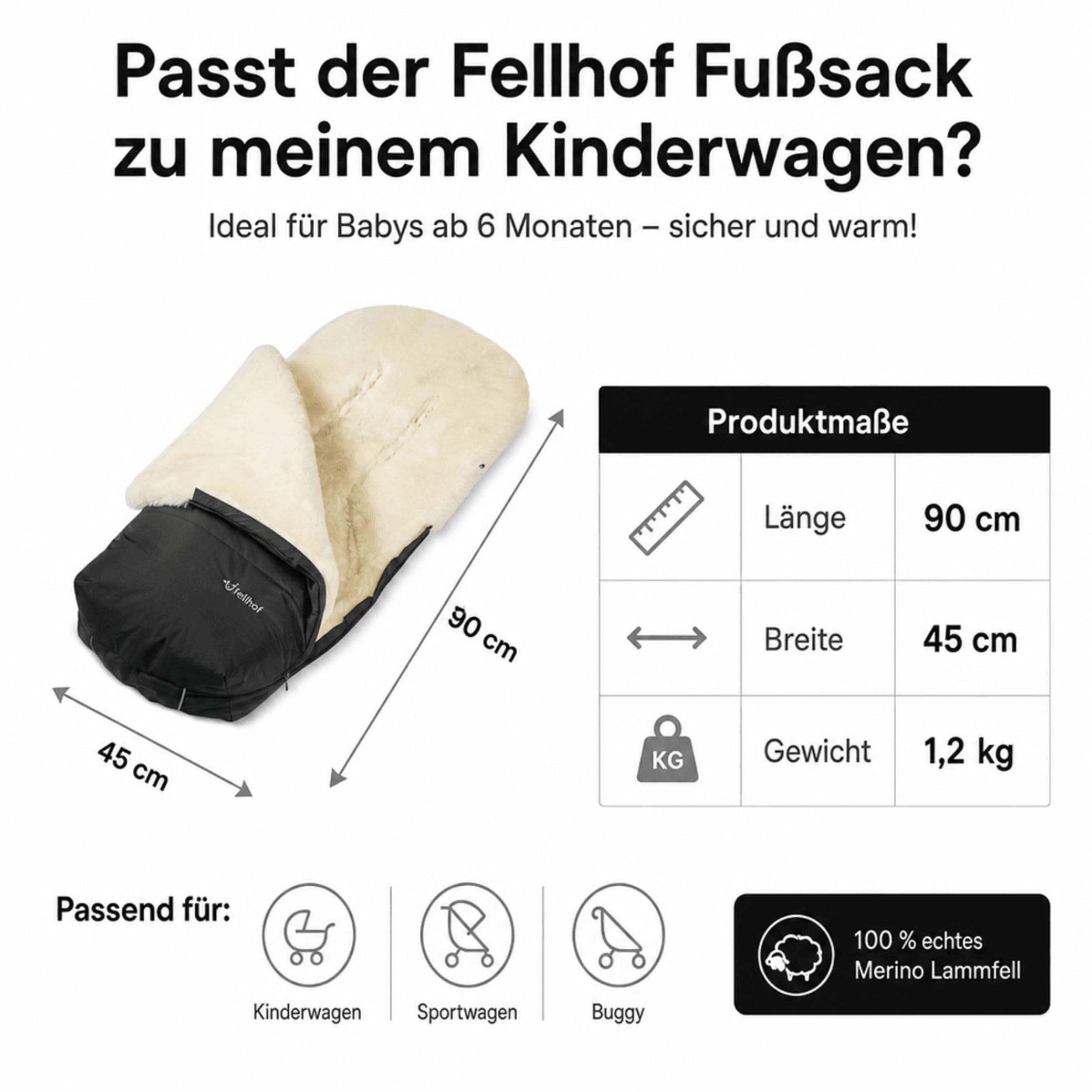 Fellhof Fußsack Kinderwagen Winter Cozy, Blaubär | Kinderhaus Blaubär: universell als Fußsack für Buggy, Sportwagen, Kinderwagen, ab 6 Monaten