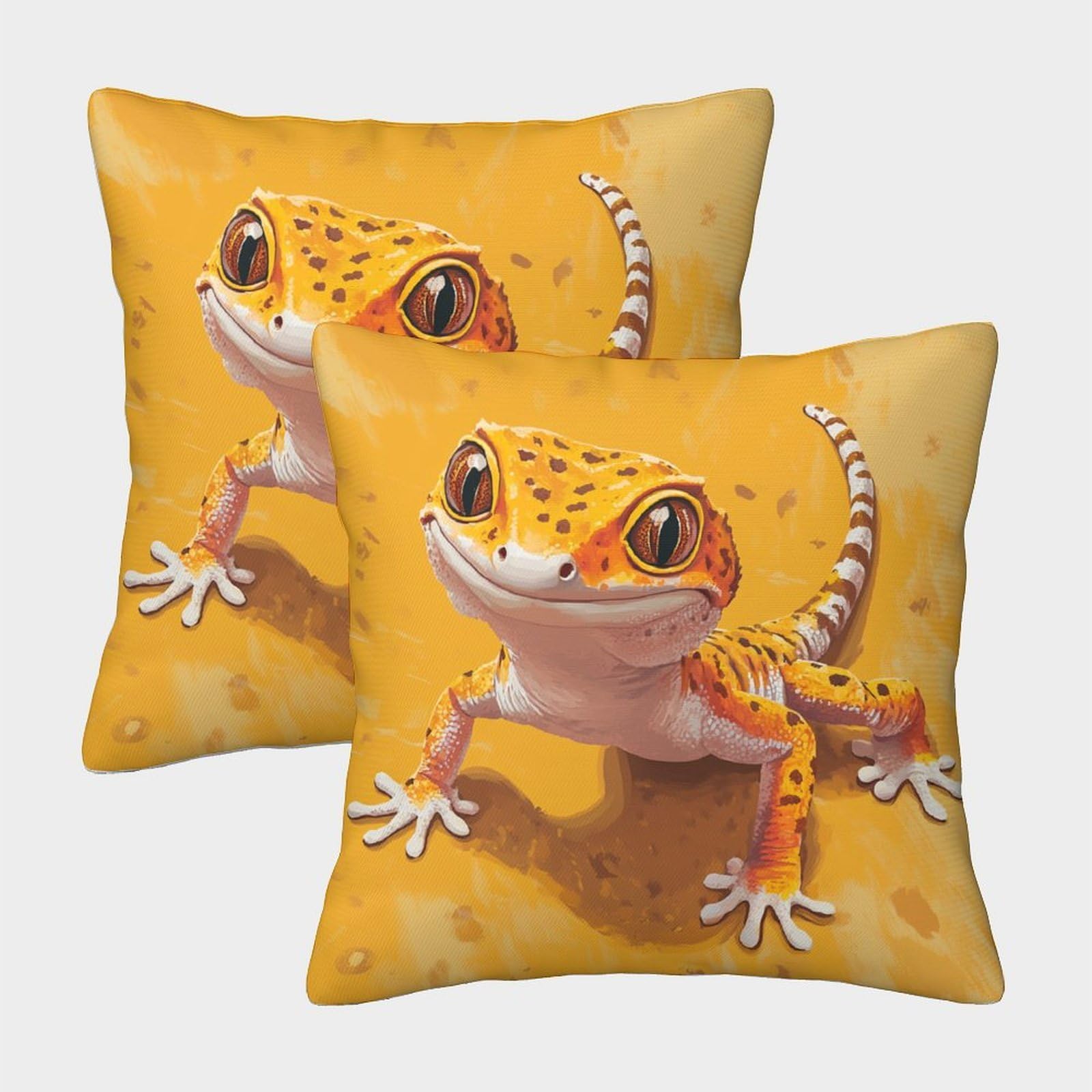 kaiyun 2 Pack Leopard Gecko,Cartoon Style Personalised Cushion Cover Home Sofa Decoration 50x50cm Pillow Covers