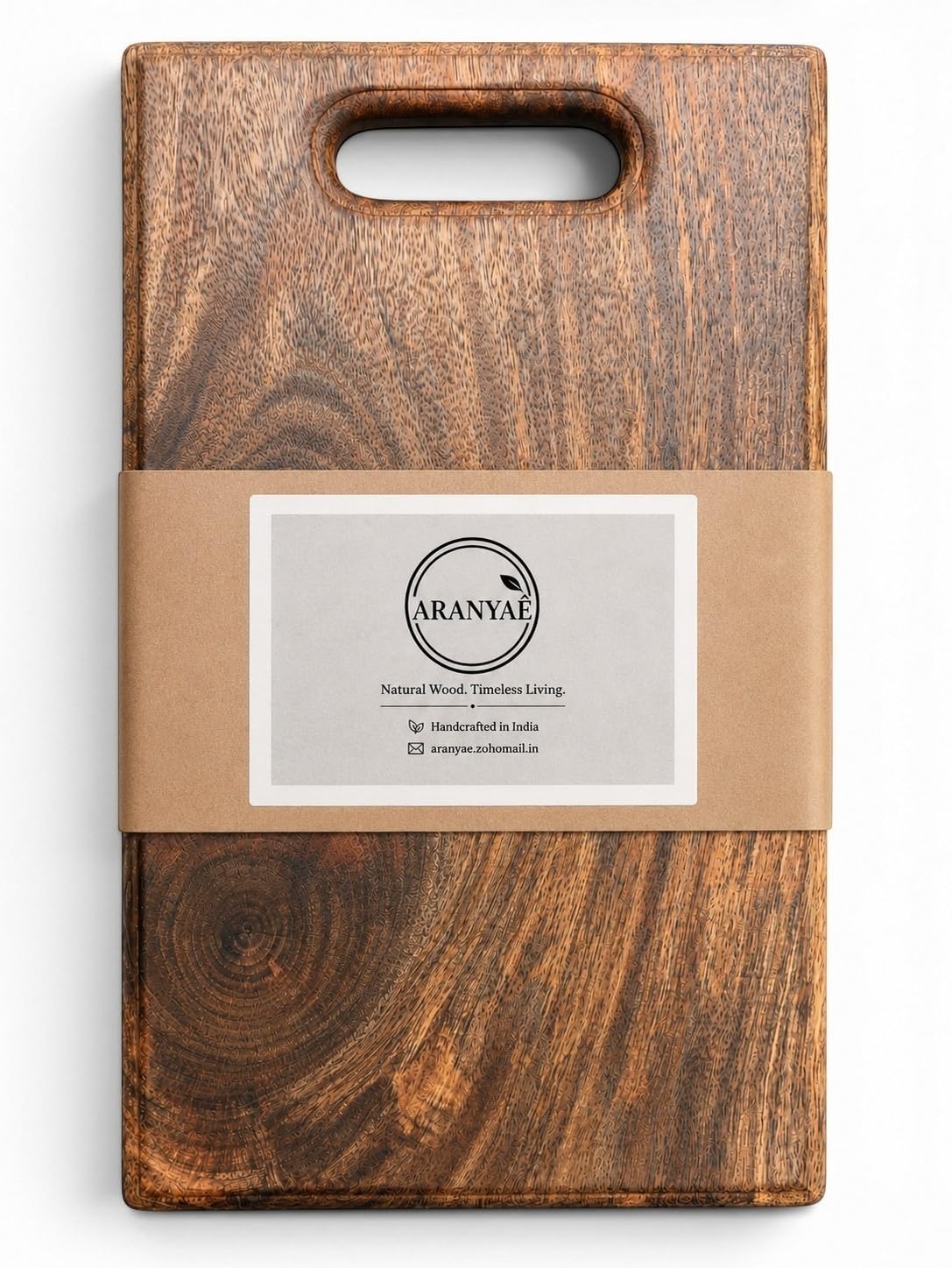 Premium Mango Wood Single Solid Block Cutting & Serving Board with 6 Months Warranty | Food Safe Mineral Oil & Natural Beeswax Finish | Naturally Anti-Bacterial | (35.5 × 21.5) CM | Medium-image-6
