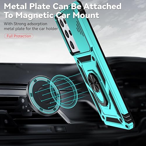Miniatura 3 de Funda para Samsung Galaxy S21 Ultra con cubierta para lente de cámara, protector de pantalla HD, soporte de anillo magnético probado contra caídas