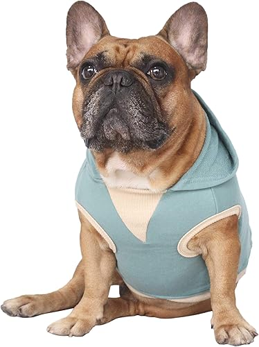 Miniatura 5 de iChoue Sudaderas con capucha sin mangas para perros medianos, sudaderas de algodón, Bulldog francés, pug, corgi, pitbull, inglés, verde, talla XL